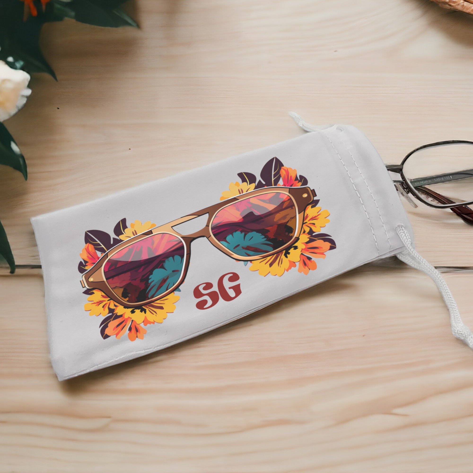 Brillenetui personalisiert mit Initialen, Tasche für Brillen, Brillentasche, Microfasertasche, Stoff Etui, Sonnenbrillen Hülle  #BE