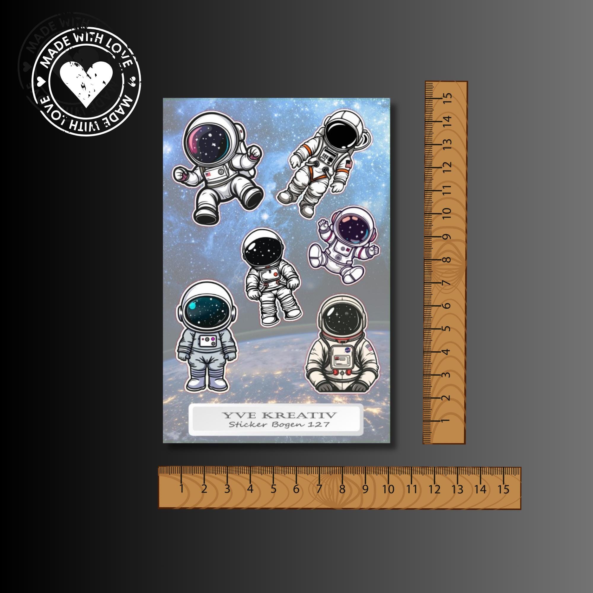 Aufkleber Bogen "Astronaut Weltall" | Sticker Set - Aufkleber 3 Stickerbogen zur Auswahl in Weiß - Transparent - Matt - Glanz  #SBA6