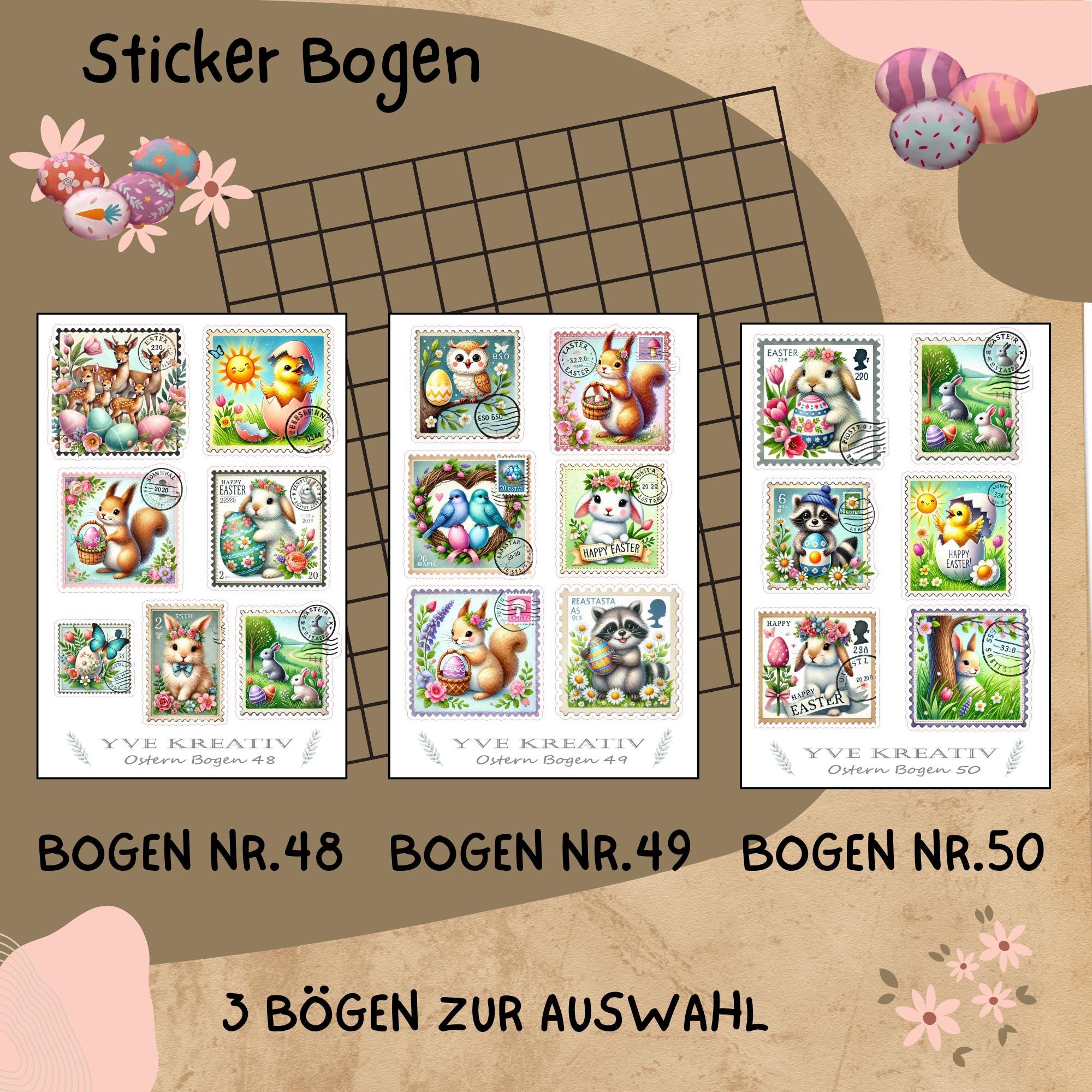 Sticker Bogen "Ostern Osterpost" | Sticker Set - Aufkleber 3 Stickerbogen zur Auswahl in Weiß - Transparent - Matt - Glanz #SBA6