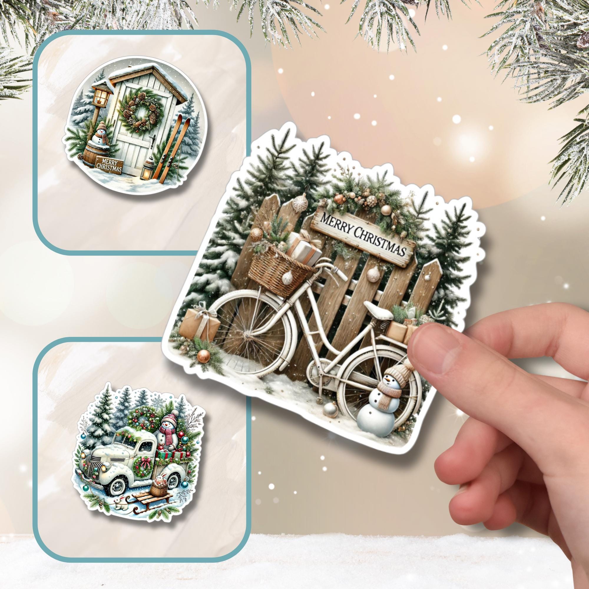 Aufkleber, große Sticker zu Weihnachten und Advent - 3 Aufkleber zur Auswahl in Weiß oder Transparent  #SEG8