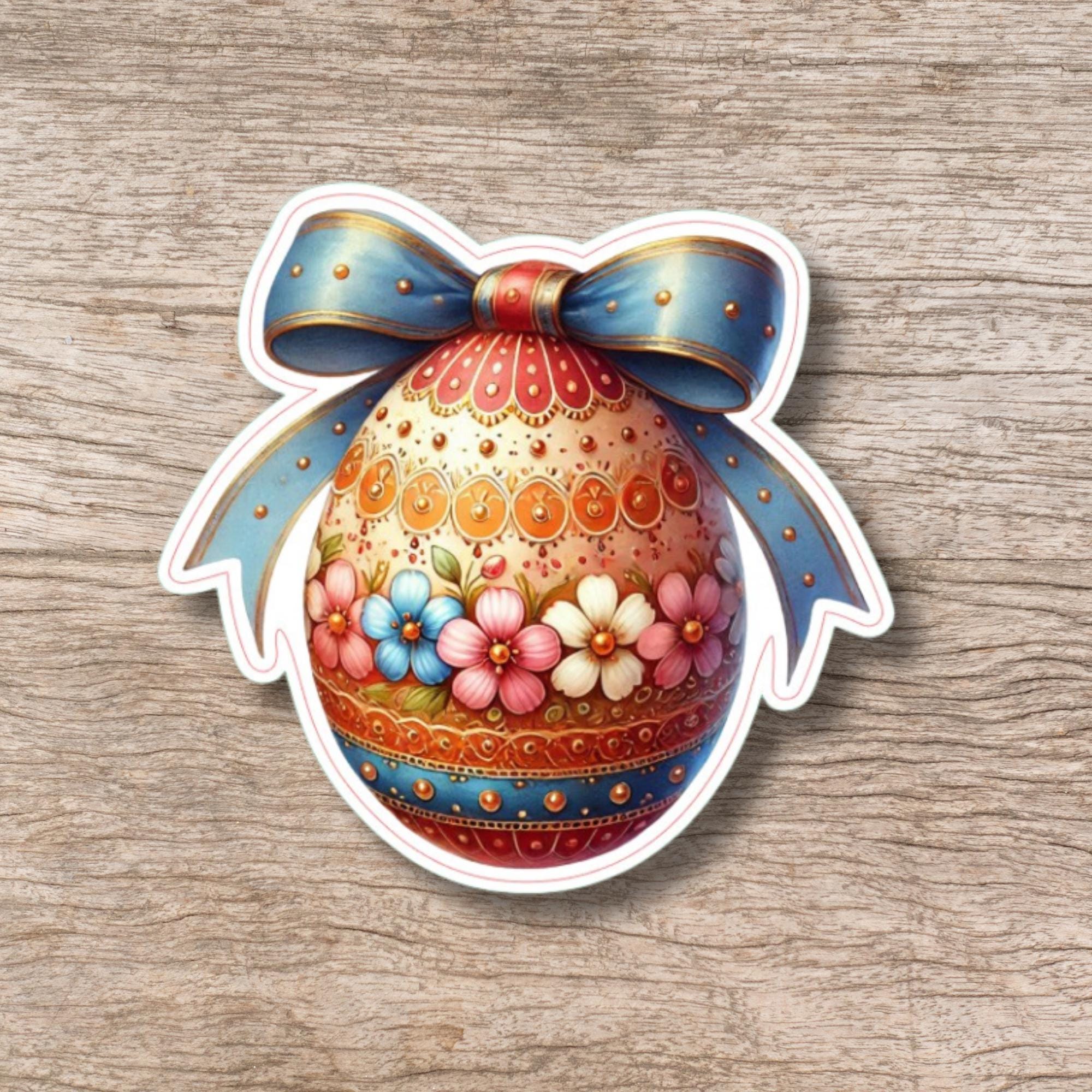 Aufkleber Ostern großer 8 cm Sticker Osterei Deko Osterfest Geschenkaufkleber Dekoei - zur Auswahl in Weiß oder Transparent  #SEG8