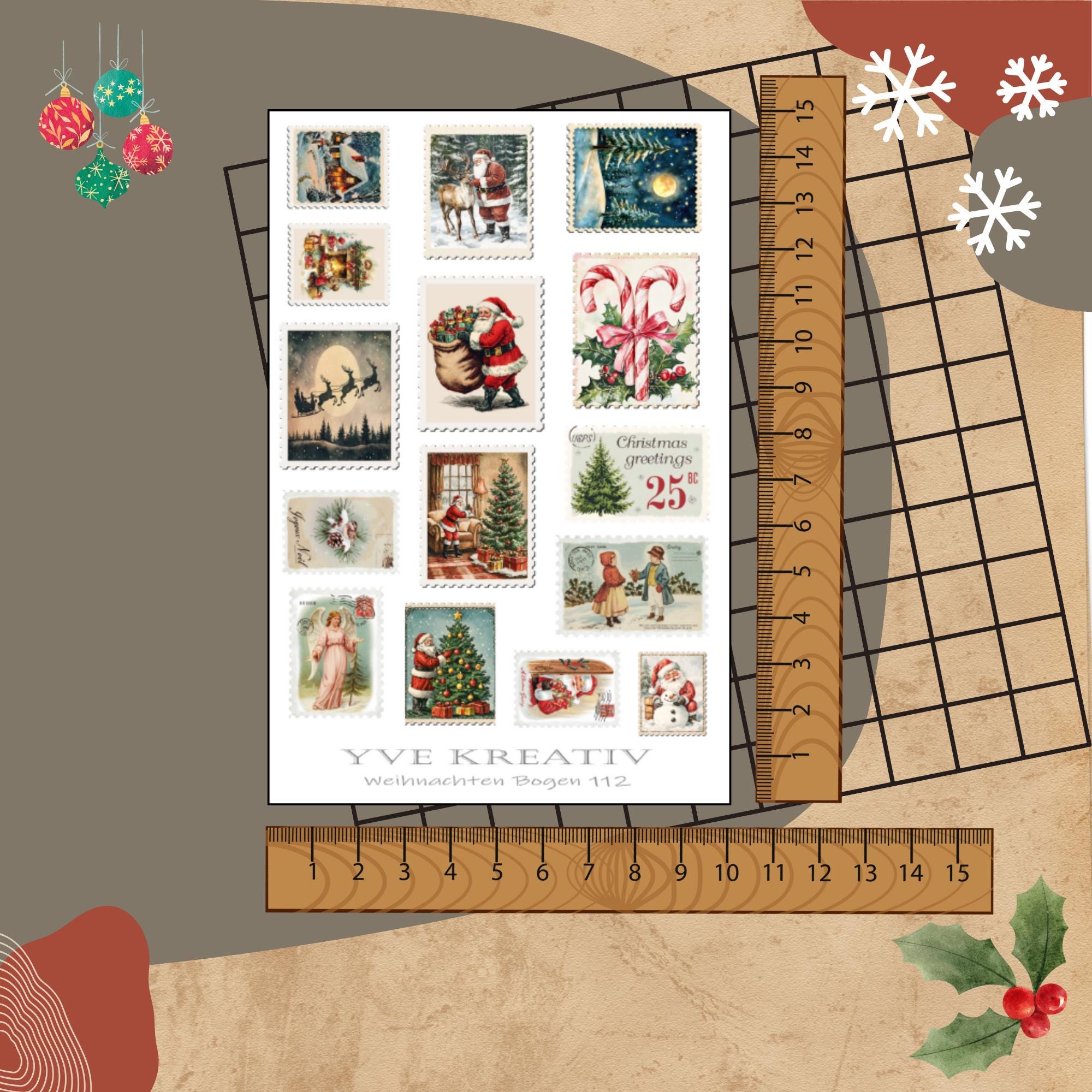 Sticker Bogen Aufkleber "Weihnachten Retro Nostalgie" | Sticker Set - 3 Stickerbogen zur Auswahl in Weiß - Transparent - Matt - Glanz  #SBA6