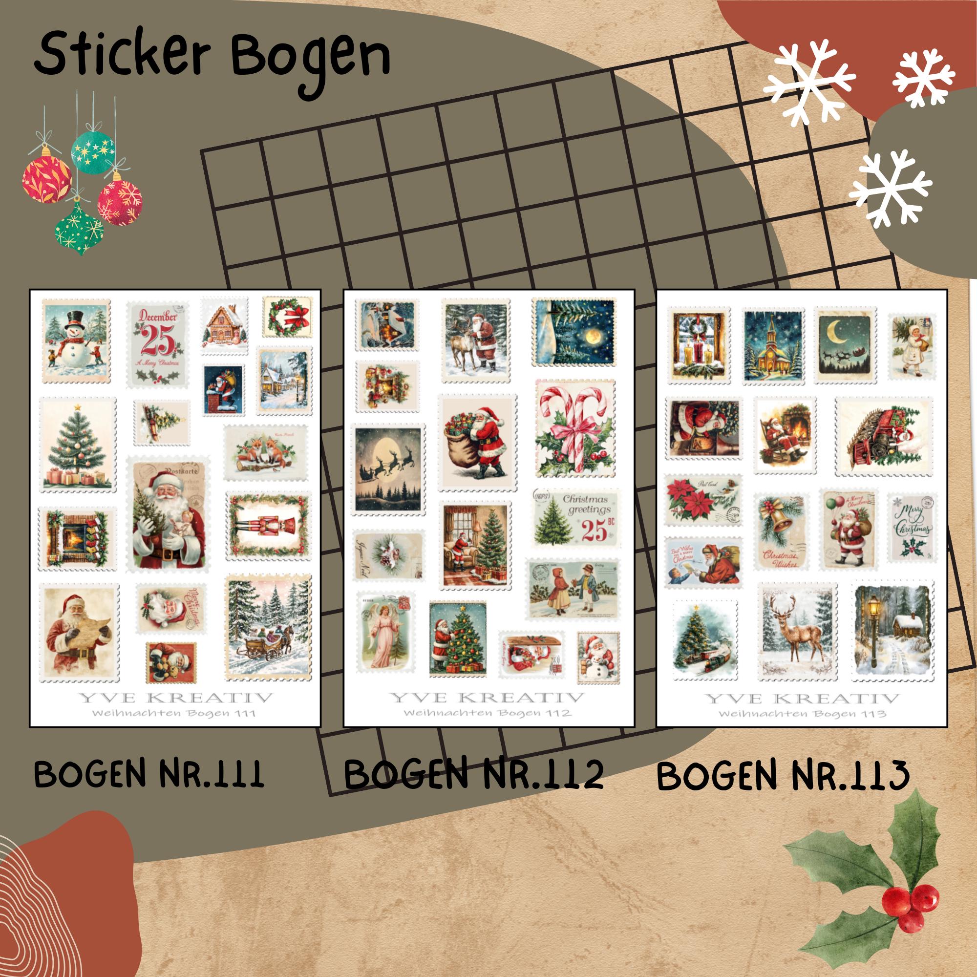Sticker Bogen Aufkleber "Weihnachten Retro Nostalgie" | Sticker Set - 3 Stickerbogen zur Auswahl in Weiß - Transparent - Matt - Glanz  #SBA6