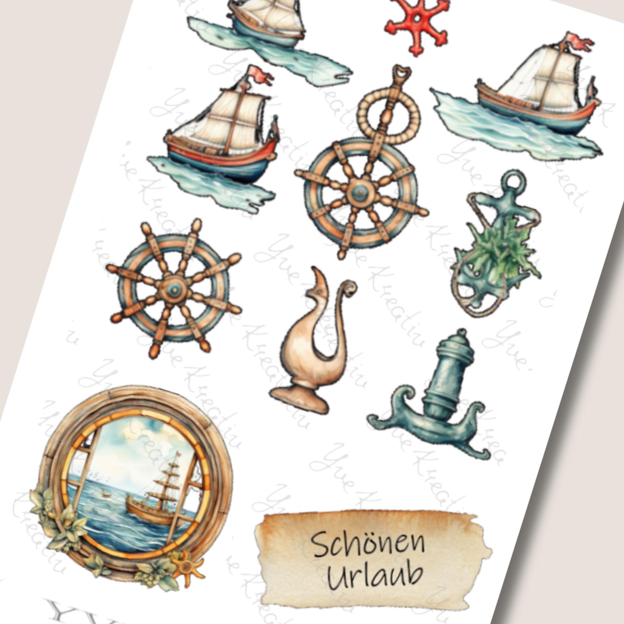 Sticker Bogen Aufkleber Maritim Meer Urlaub Reisen Stickerbögen SET zur Auswahl in Weiß Transparent Matt Glanz #SBA6 Sticker Bogen Aufkleber Maritim Meer Urlaub Reisen Stickerbögen SET zur Auswahl in Weiß Transparent Matt Glanz #SBA6