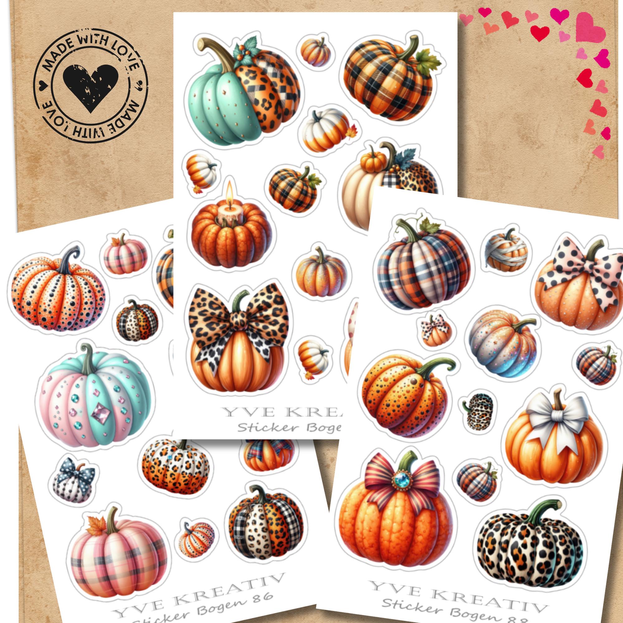 Kürbis Aufkleber Halloween Sticker Herbst Dekoration bunte Kürbisse 3 Stickerbogen zur Auswahl in Weiß - Transparent - Matt - Glanz #SBA6