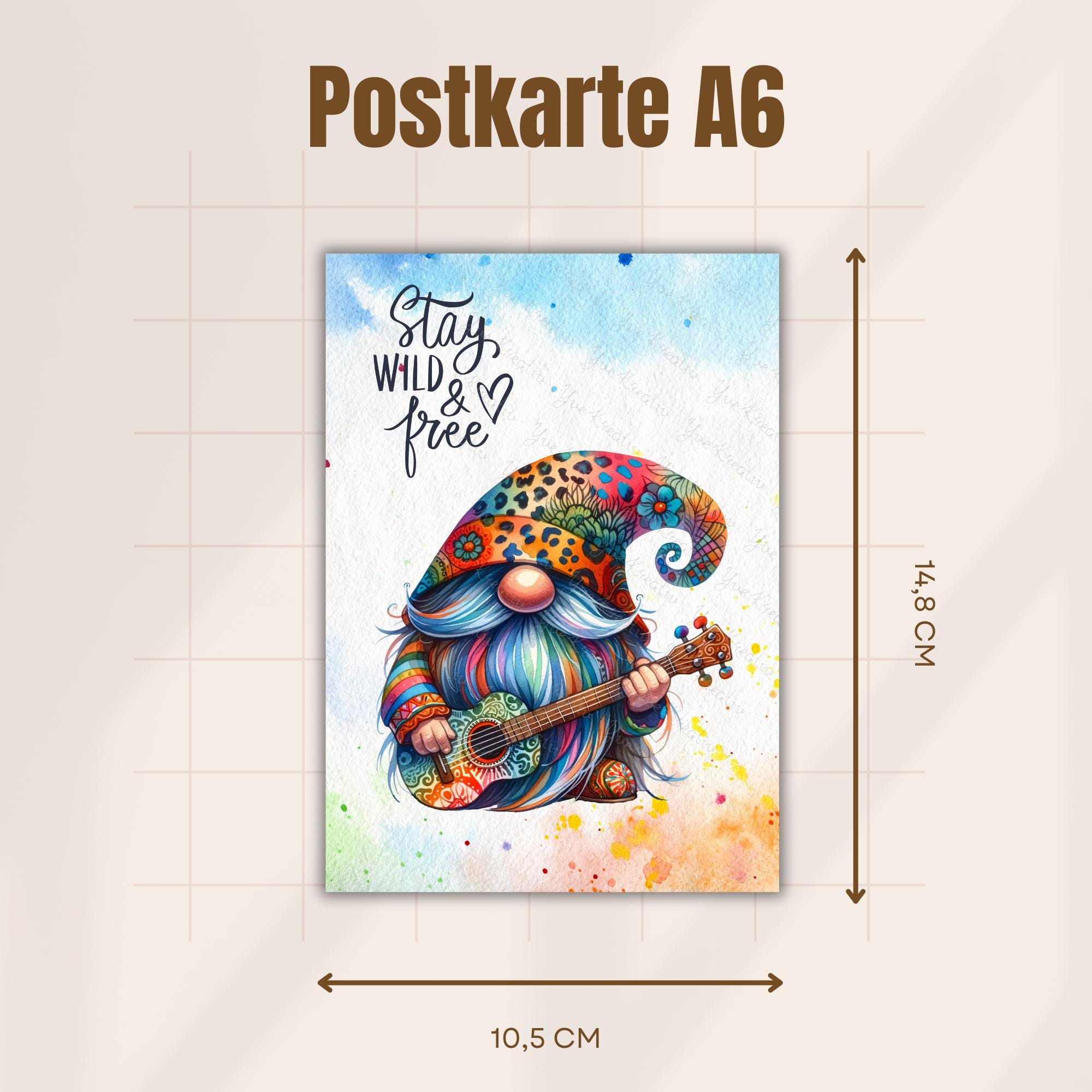 Postkarte Wichtel Grußkarte Regenbogen Karte Geburtstag Motivation Aufmunterung Mitbringsel Freund Gitarrenspieler Geschenk Musiker #PLS
