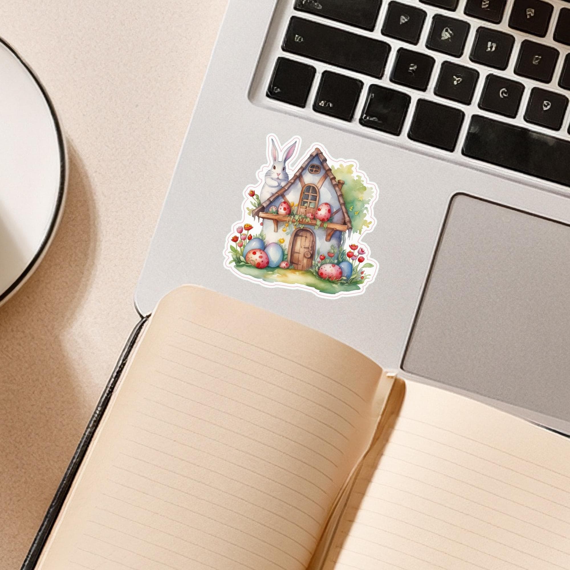 Aufkleber Ostern großer 8 cm Sticker Osterhaus Deko Osterfest Geschenkaufkleber Häuschen - zur Auswahl in Weiß oder Transparent  #SEG8