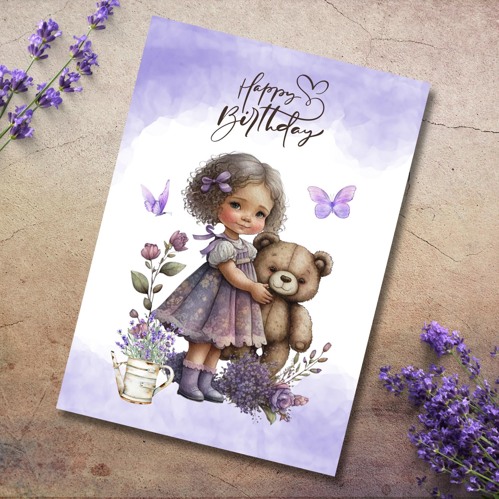 Postkarte, Grußkarte, Karte zum Geburtstag, Gruß an beste Freundin I Mädchen mit Bär #PLS