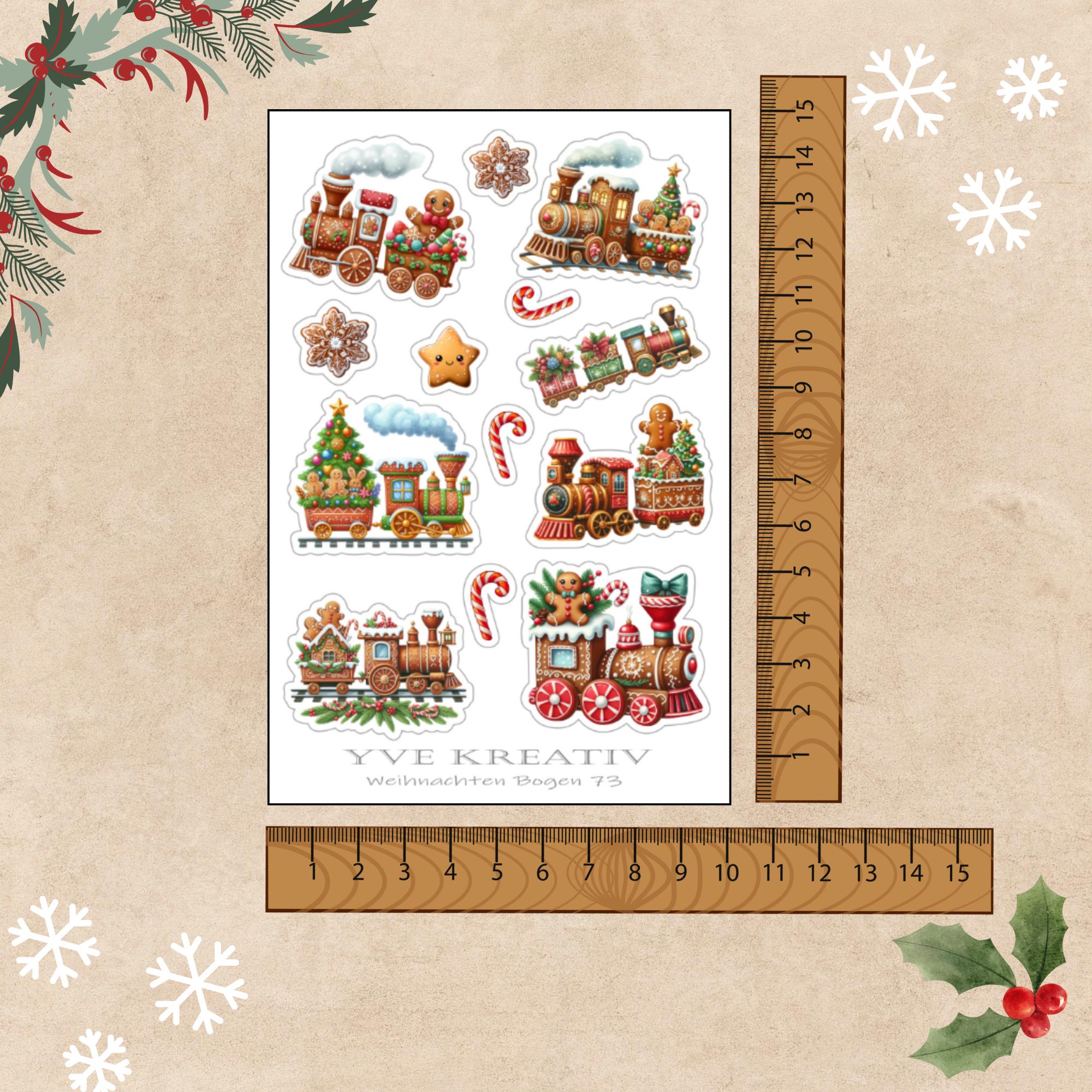 Aufkleber Stickerbogen Weihnachten Zug Lokomotive Lebkuchen | Sticker Set - 3 Bögen zur Auswahl in Weiß - Transparent - Matt - Glanz  #SBA6