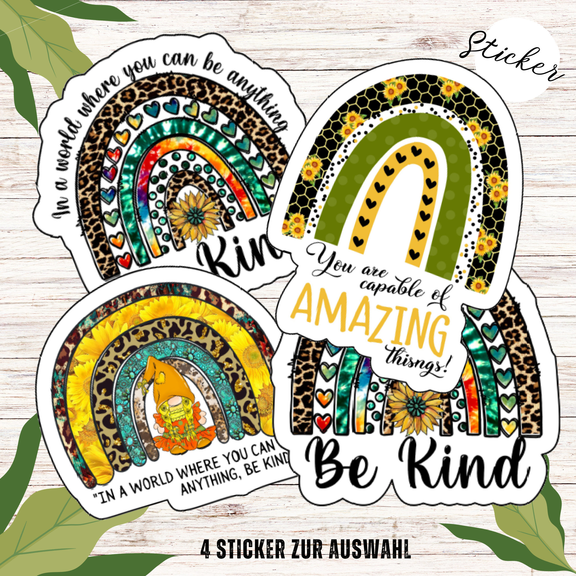 Sticker, Aufkleber - Regenbogen | großer Sticker - Journal Sticker - 4 Sticker zur Auswahl in Weiß oder Transparent  #SEG8