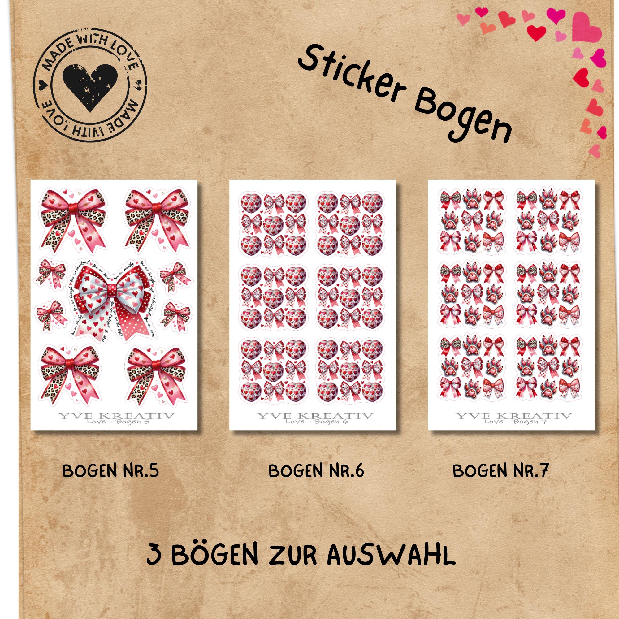 Aufkleber Sticker " Herzen - Pfoten - Schleifen " | Sticker Set - 3 Stickerbogen zur Auswahl in Weiß - Transparent - Matt - Glanz  #SBA6