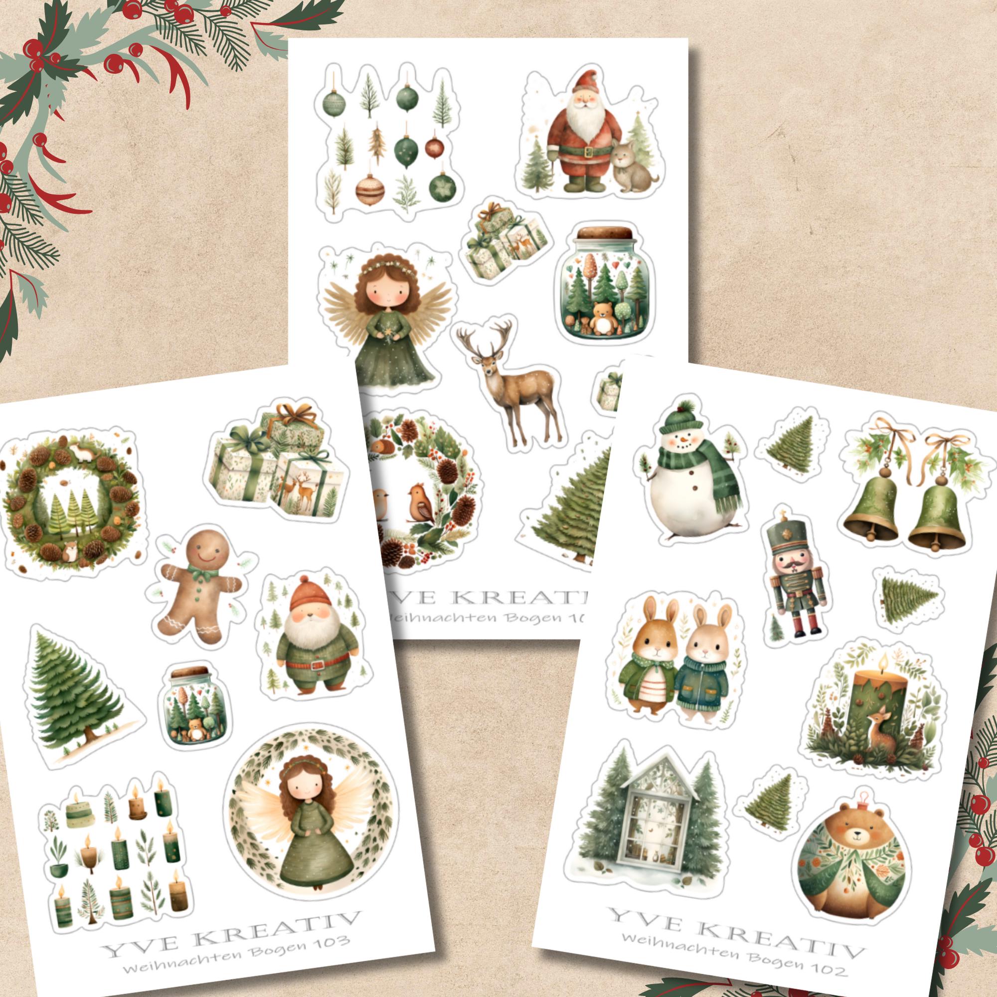 Aufkleber Weihnachtssticker Bogen | Sticker Set - 3 Stickerbogen zur Auswahl in Weiß - Transparent - Matt - Glanz  #SBA6