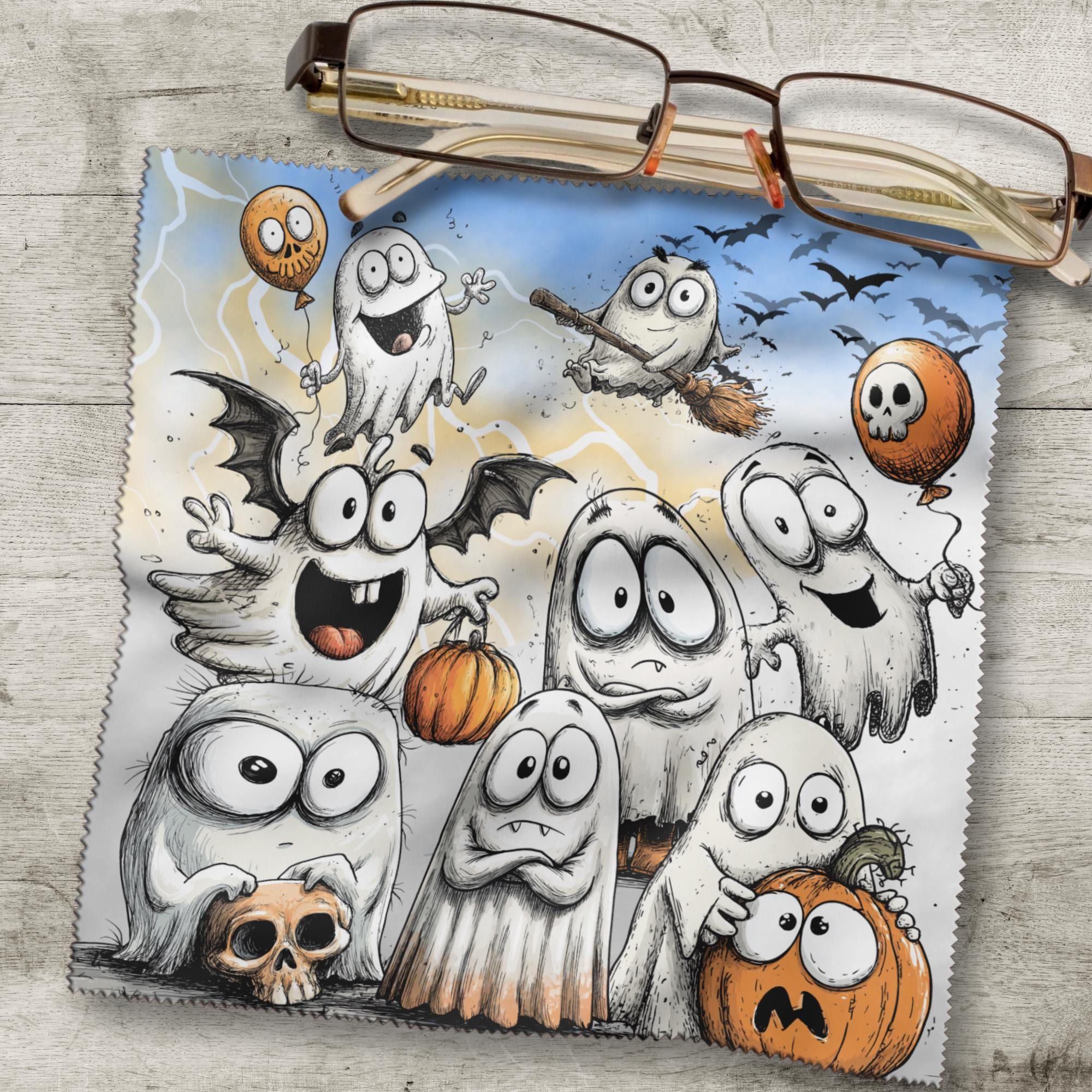 Brillenputztuch Halloween Geist bedrucktes Mikrofasertuch für Sonnenbrille Displays Handy Grusel Geschenk süßes oder Saures Mitbringsel #SA8