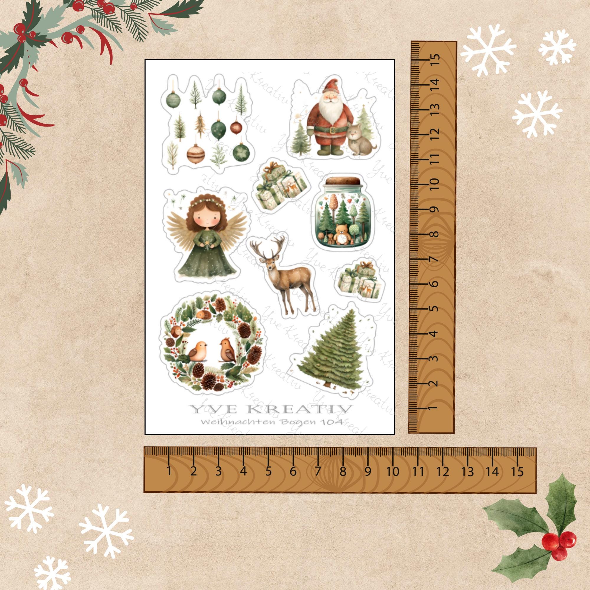 Aufkleber Weihnachtssticker Bogen | Sticker Set - 3 Stickerbogen zur Auswahl in Weiß - Transparent - Matt - Glanz  #SBA6