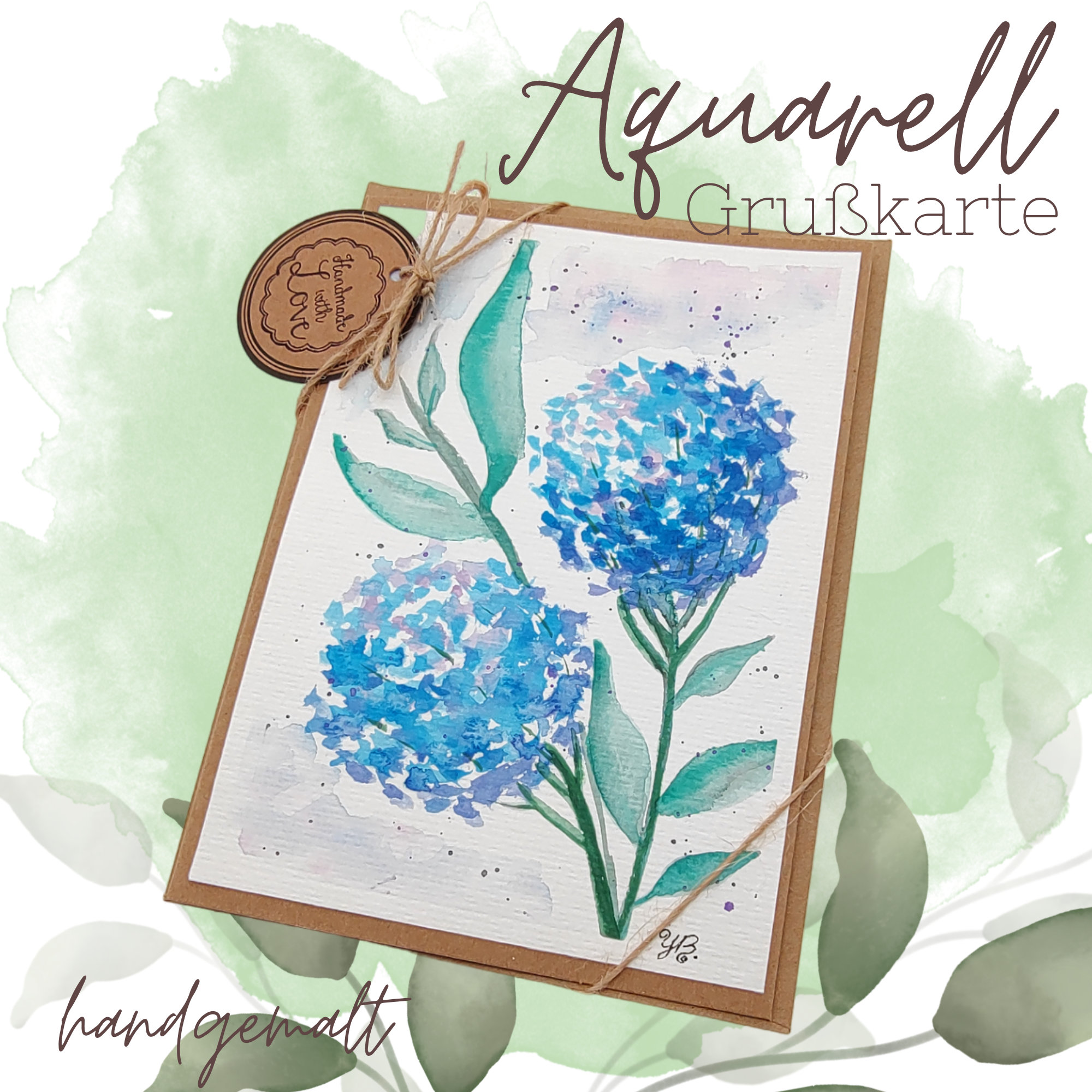 Grußkarte Glückwunschkarte mit Aquarell handbemalt " Hortensie Blume " für Geldgeschenke Gutscheine  #1707674815
