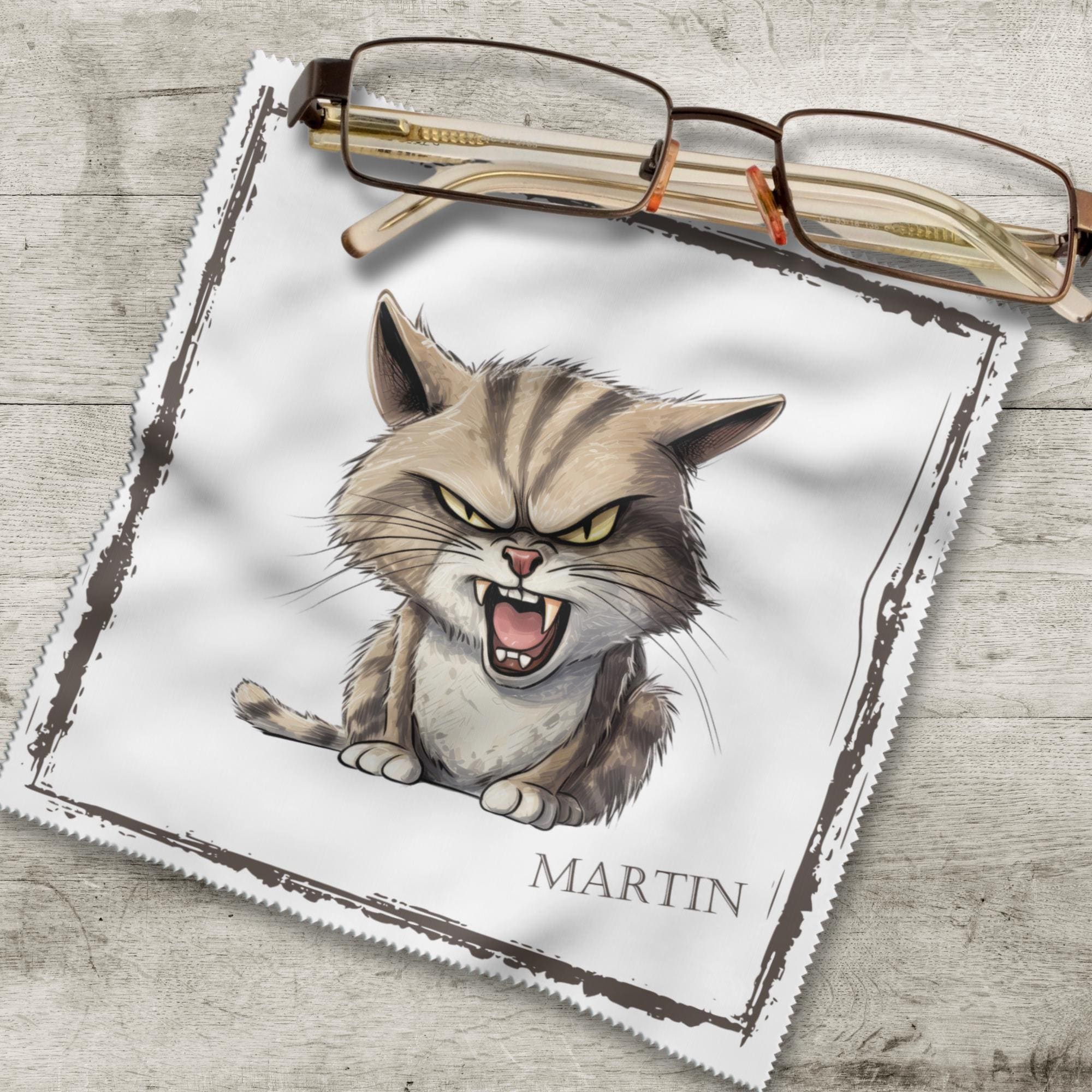Brillenputztuch Katze personalisiert mit Namen bedrucktes Mikrofasertuch für Display Handy Sonnenbrille Geschenk Katzenbesitzer #TI94P