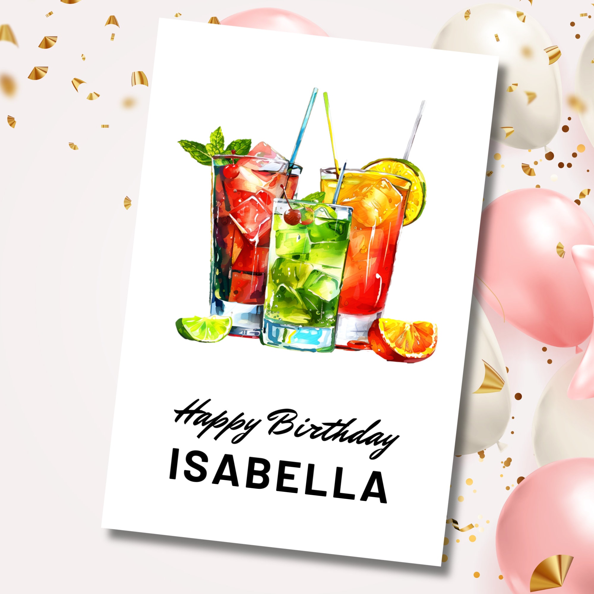 Postkarte, personalisiert, Grußkarte, Karte zum Geburtstag, Geburtstagskarte I Cocktail