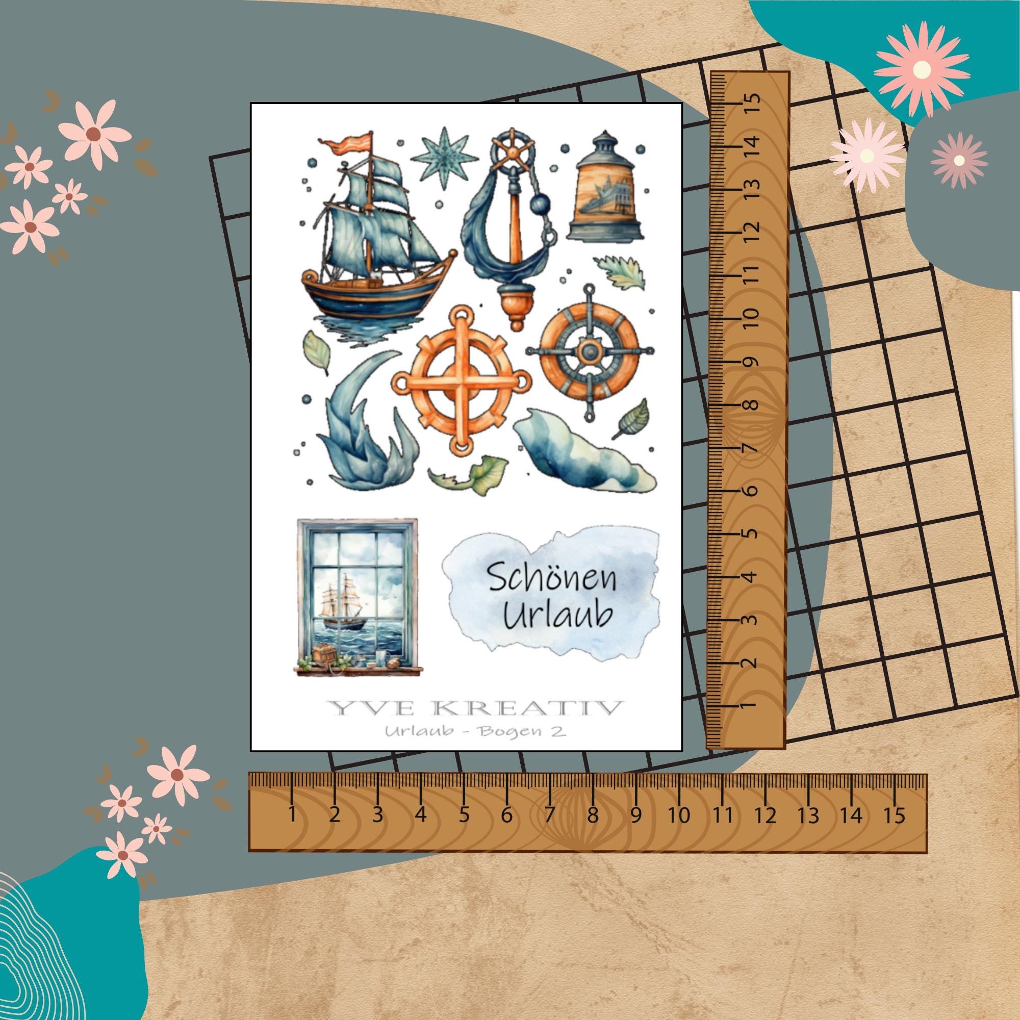 Sticker Bogen " Maritim Meer Urlaub Reisen " | Set - Aufkleber 2 Stickerbögen zur Auswahl in Weiß - Transparent - Matt - Glanz  #SBA6