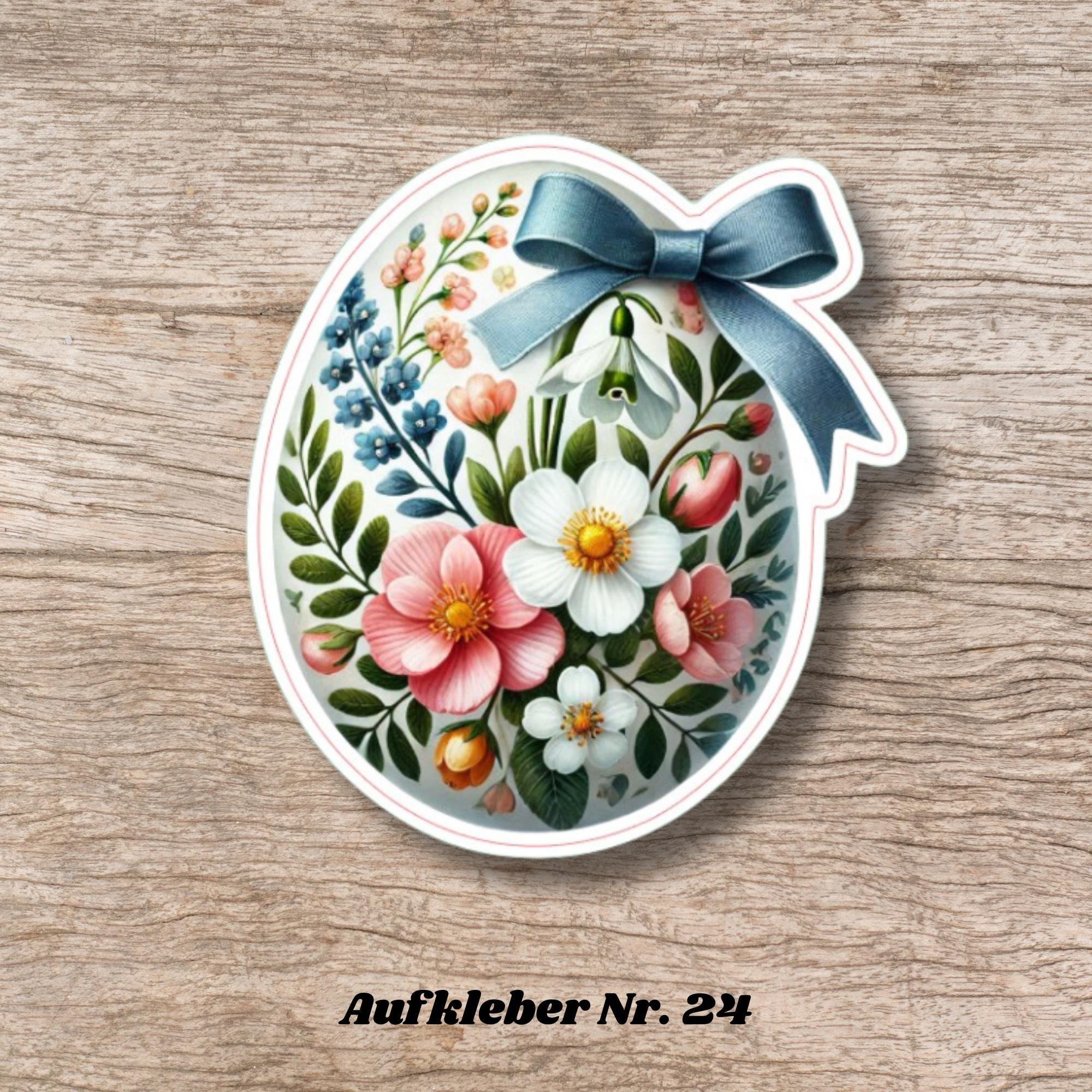 Aufkleber Ostern großer 8 cm Sticker Osterei Deko Osterfest Geschenkaufkleber Dekoei - zur Auswahl in Weiß oder Transparent  #SEG8