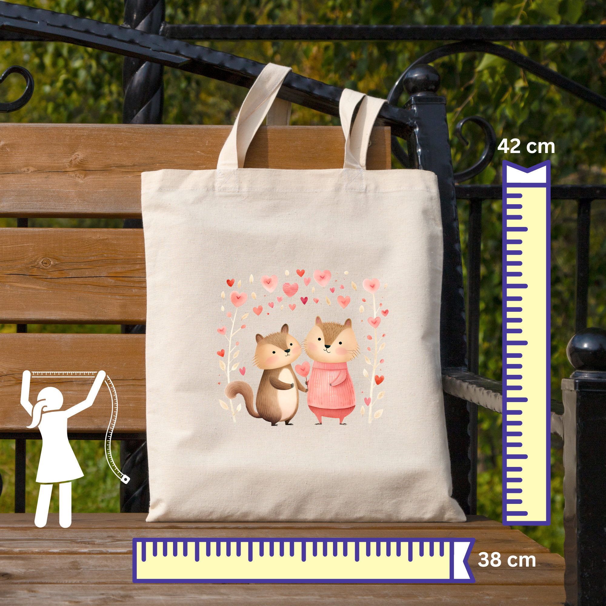 Stofftasche Stoffbeutel " Cute Couple Love " Einkaufstasche Tasche als Geschenk in Weiß oder Beige