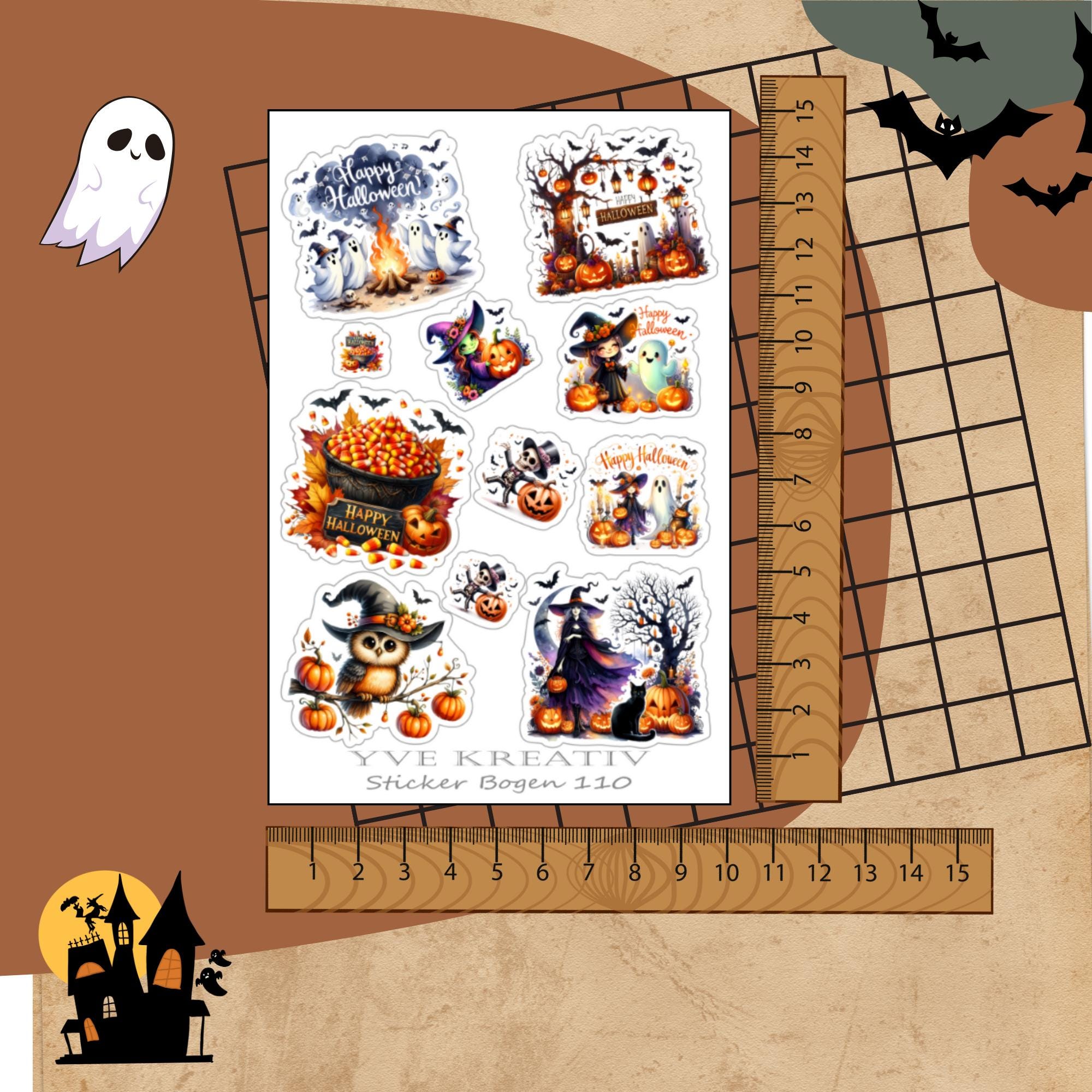 Halloween Stickerbogen, Grusel Aufkleber, Kürbis und Vampire Sticker Set, 3 Bögen zur Auswahl in Weiß - Transparent - Matt - Glanz  #SBA6