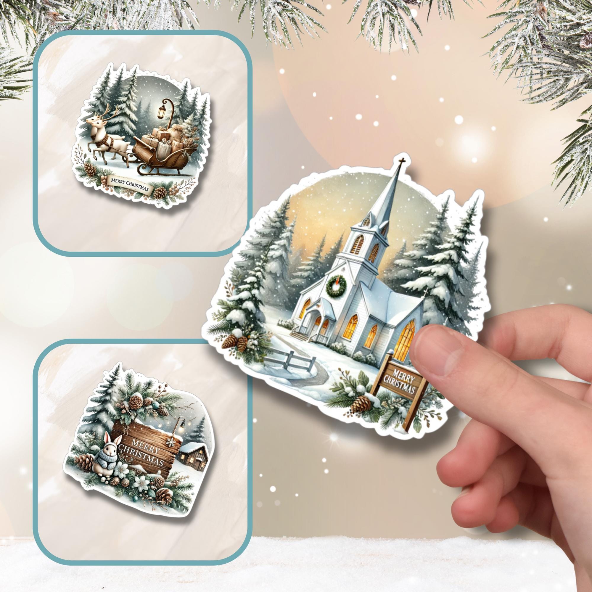 Aufkleber, große Sticker zu Weihnachten und Advent - 3 Aufkleber zur Auswahl in Weiß oder Transparent  #SEG8