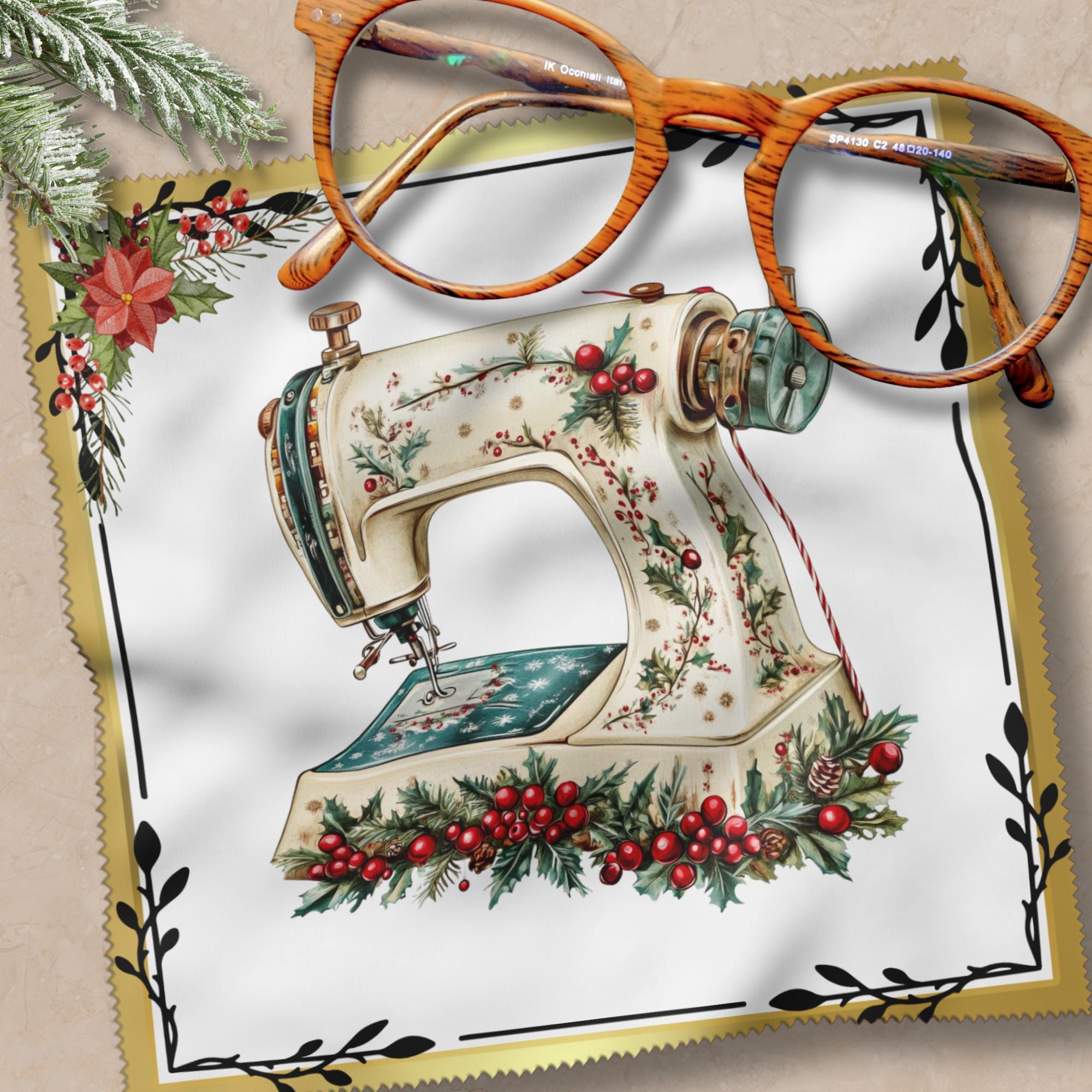 Brillenputztuch Nähmaschine Weihnachten Wichtelgeschenk Näherin Geschenk Schneider bedrucktes Mikrofasertuch für Brillen Display Handy #WE28