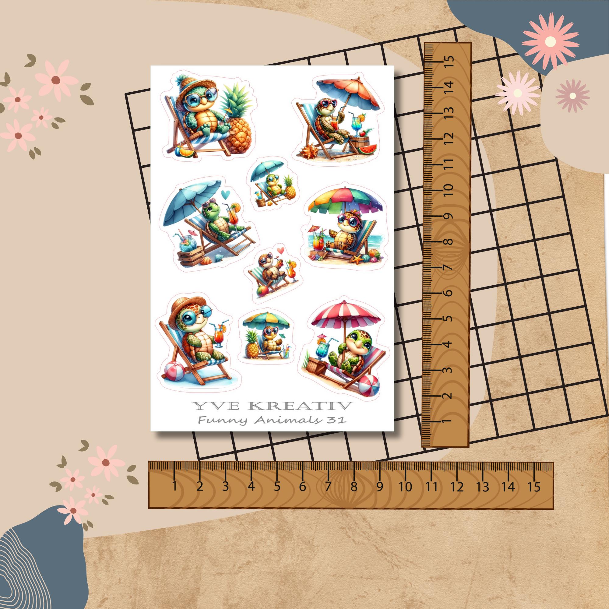 Aufkleber Bogen Sticker Sommer Urlaub Strand Schildkröte Sticker Set, Stickerbogen zur Auswahl in Weiß - Transparent - Matt - Glanz #SBA6 Aufkleber Bogen Sticker Sommer Urlaub Strand Schildkröte Sticker Set, Stickerbogen zur Auswahl in Weiß - Transparent - Matt - Glanz #SBA6