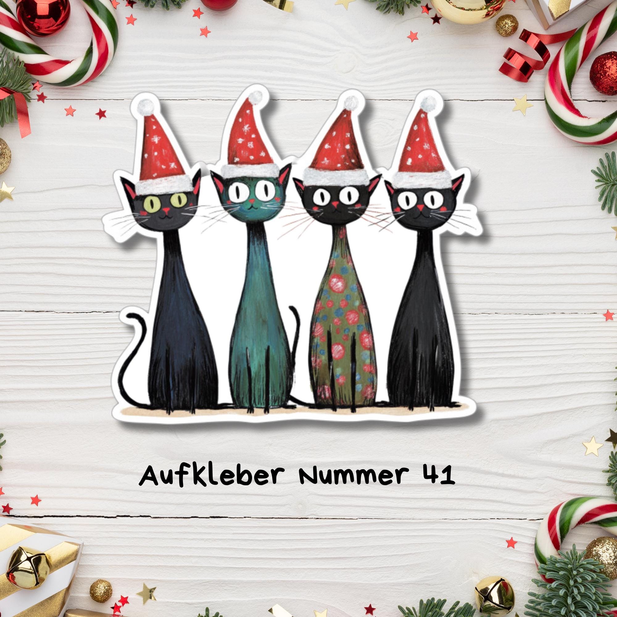 Aufkleber, große Sticker zu Weihnachten und Advent Katzen - 3 Aufkleber zur Auswahl in Weiß oder Transparent #SEG8 Aufkleber, große Sticker zu Weihnachten und Advent Katzen - 3 Aufkleber zur Auswahl in Weiß oder Transparent #SEG8
