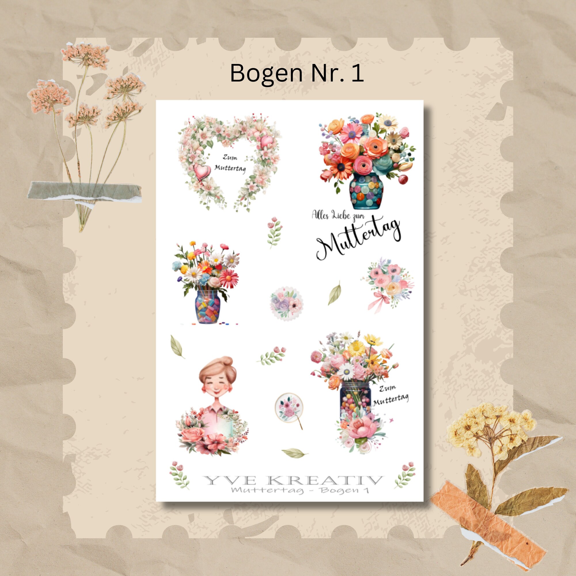 Sticker Bogen Aufkleber  "zum Muttertag" | Sticker Set - Stickerbogen zur Auswahl in Weiß - Transparent - Matt - Glanz  #SBA6