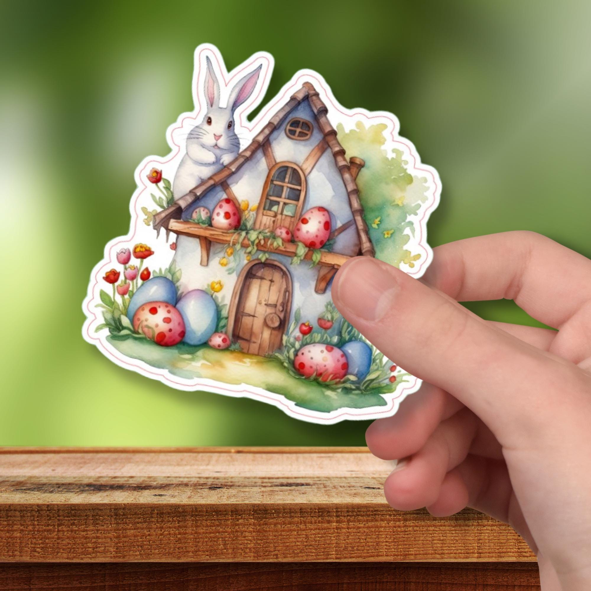 Aufkleber Ostern großer 8 cm Sticker Osterhaus Deko Osterfest Geschenkaufkleber Häuschen - zur Auswahl in Weiß oder Transparent  #SEG8