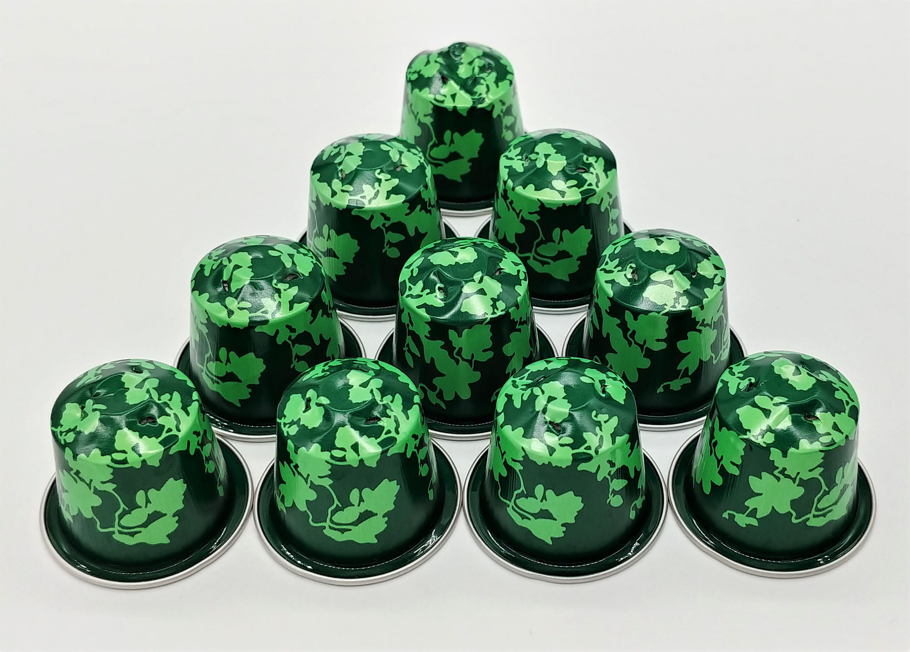 10 leere Kaffeekapseln : Grün mit Blumenmuster "Special Edition"  #KNS