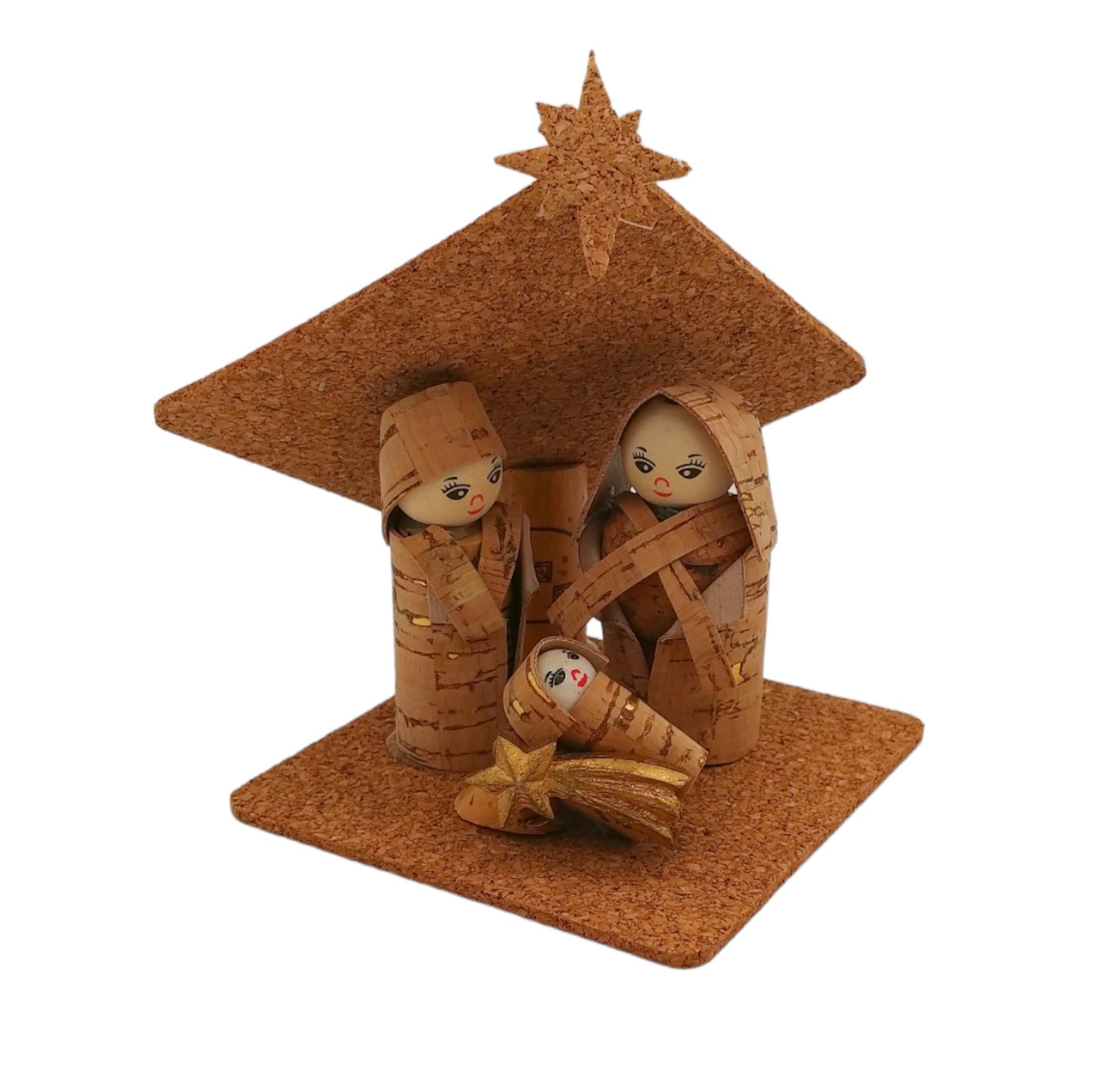 Krippe "Maria Josef und Jesuskind" aus Kork / Weihnachtskugel / Weihnachtsdeko aus Weinkorken / Upcycling