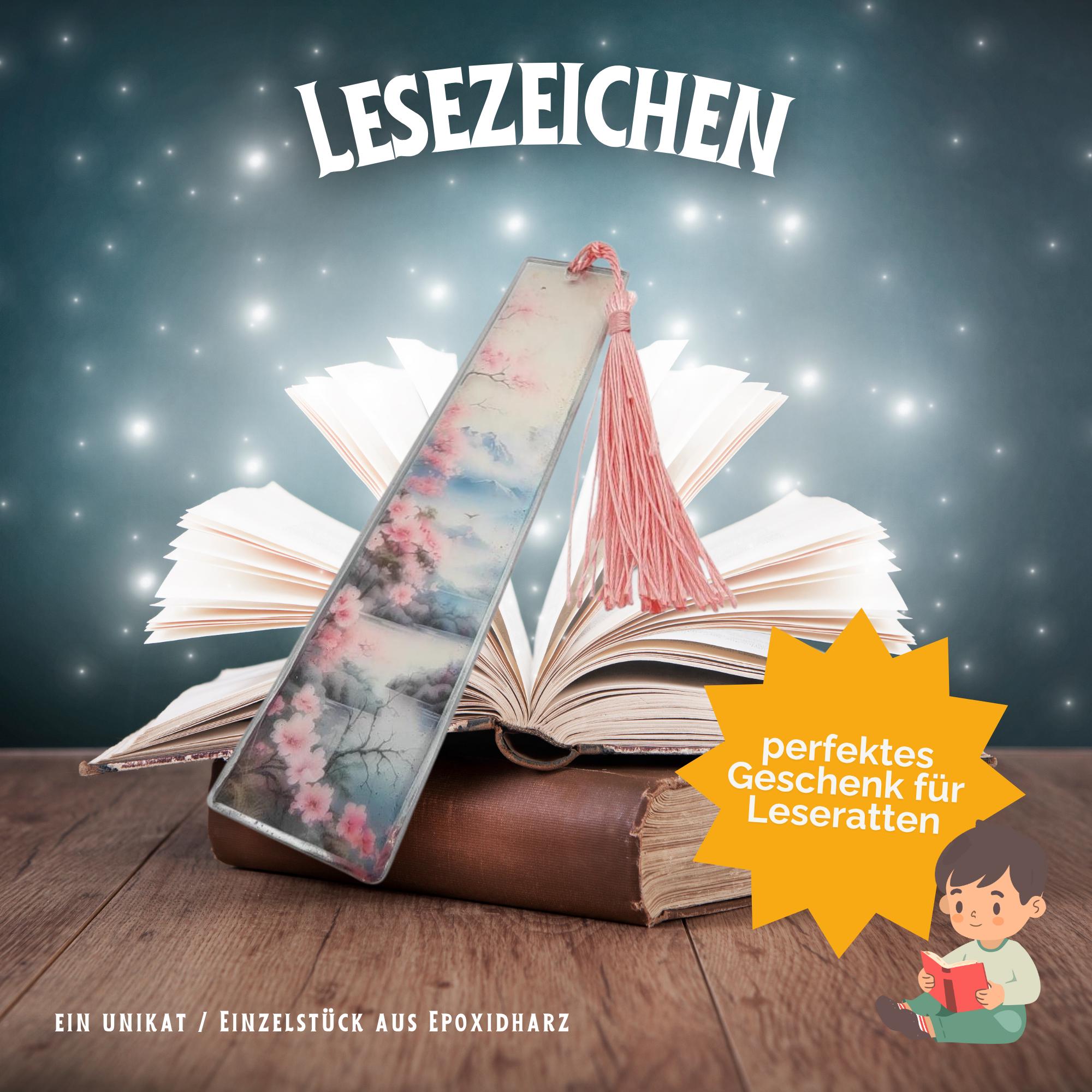 Lesezeichen aus Epoxidharz Motiv Kirschblüte Geschenk Geburtstag Mitbringsel zum Buchgeschenk Geschenkidee Buchzeichen transparent #LEEPOX