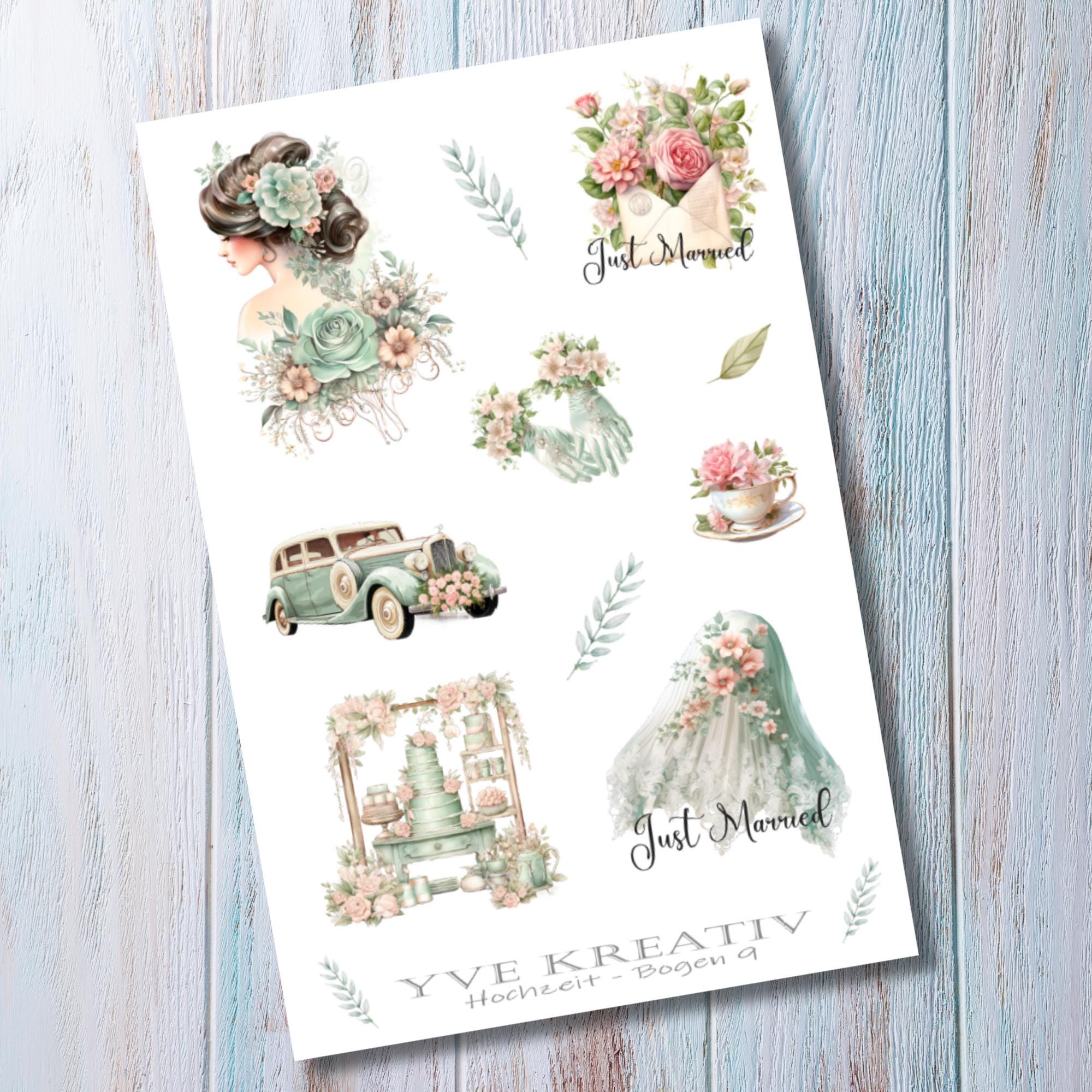 Aufkleber Hochzeit Sticker Bogen Hochzeitsfeier Stickerbogen zur Auswahl in Weiß - Transparent - Matt - Glanz  #SBA6