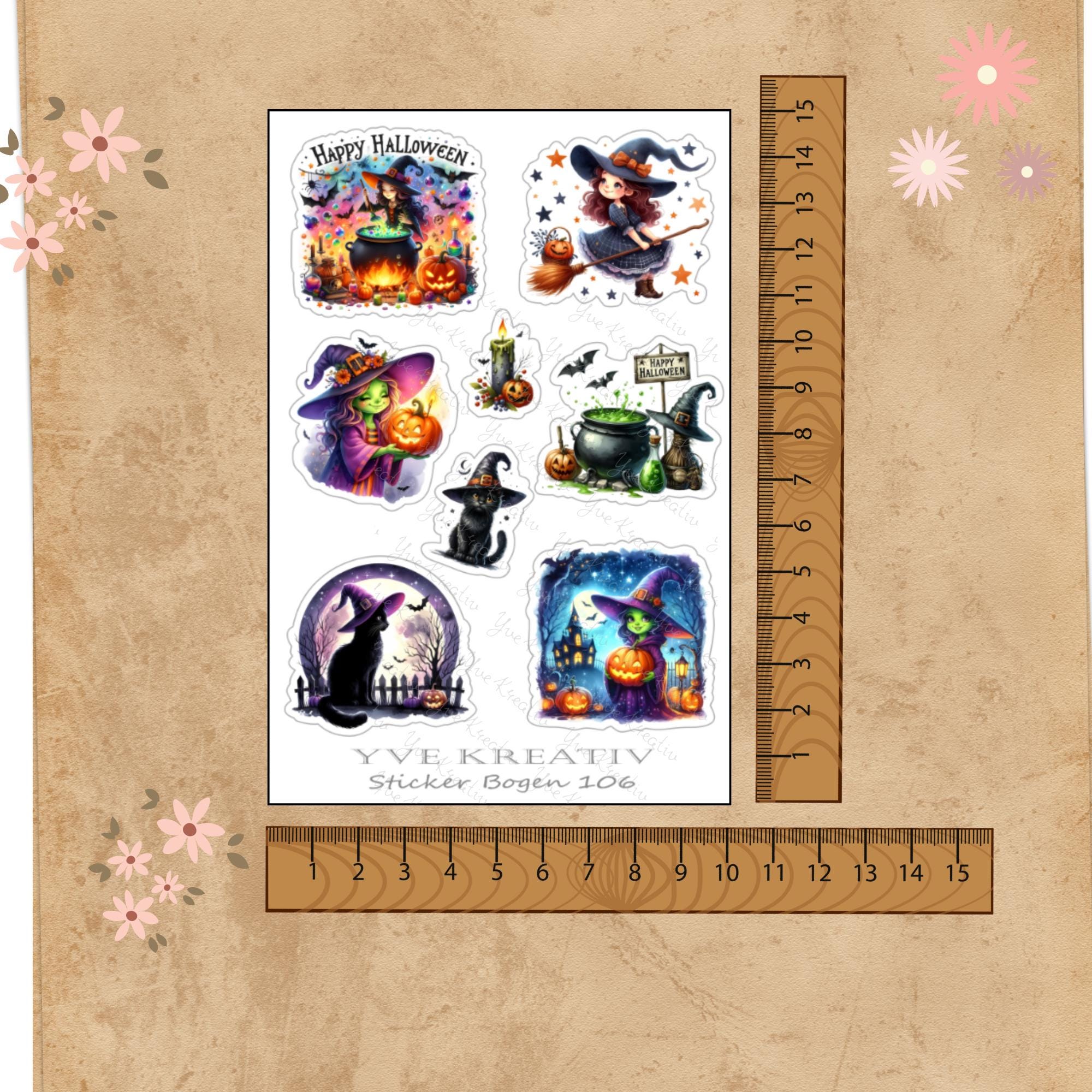 Aufkleber Halloween Stickerbogen Grusel Kürbis Geister Sticker Set - 3 Bögen zur Auswahl in Weiß - Transparent - Matt - Glanz  #SBA6