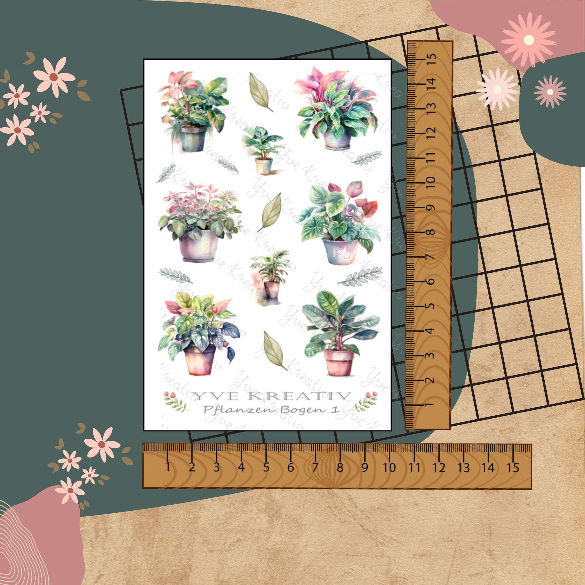 Sticker Bogen "Pflanzen Topfpflanzen Zimmerpflanzen" | Set - Aufkleber 2 Stickerbogen zur Auswahl in Weiß - Transparent - Matt - Glanz