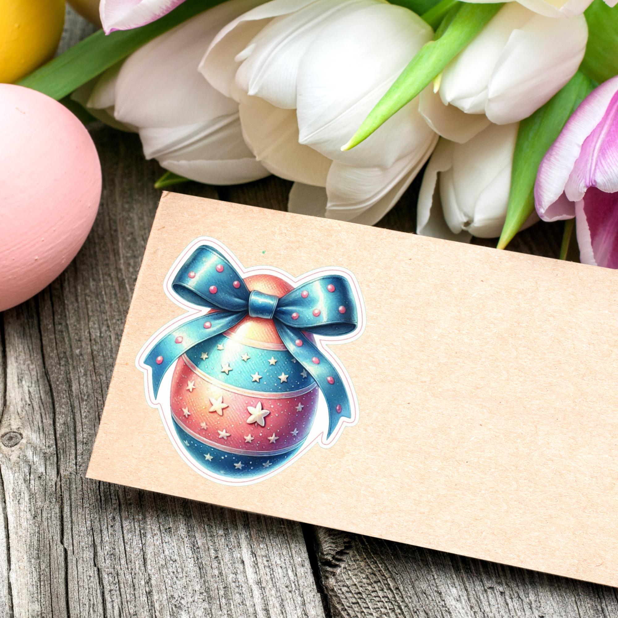 Aufkleber Ostern großer 8 cm Sticker Osterei Deko Osterfest Geschenkaufkleber Dekoei - zur Auswahl in Weiß oder Transparent  #SEG8