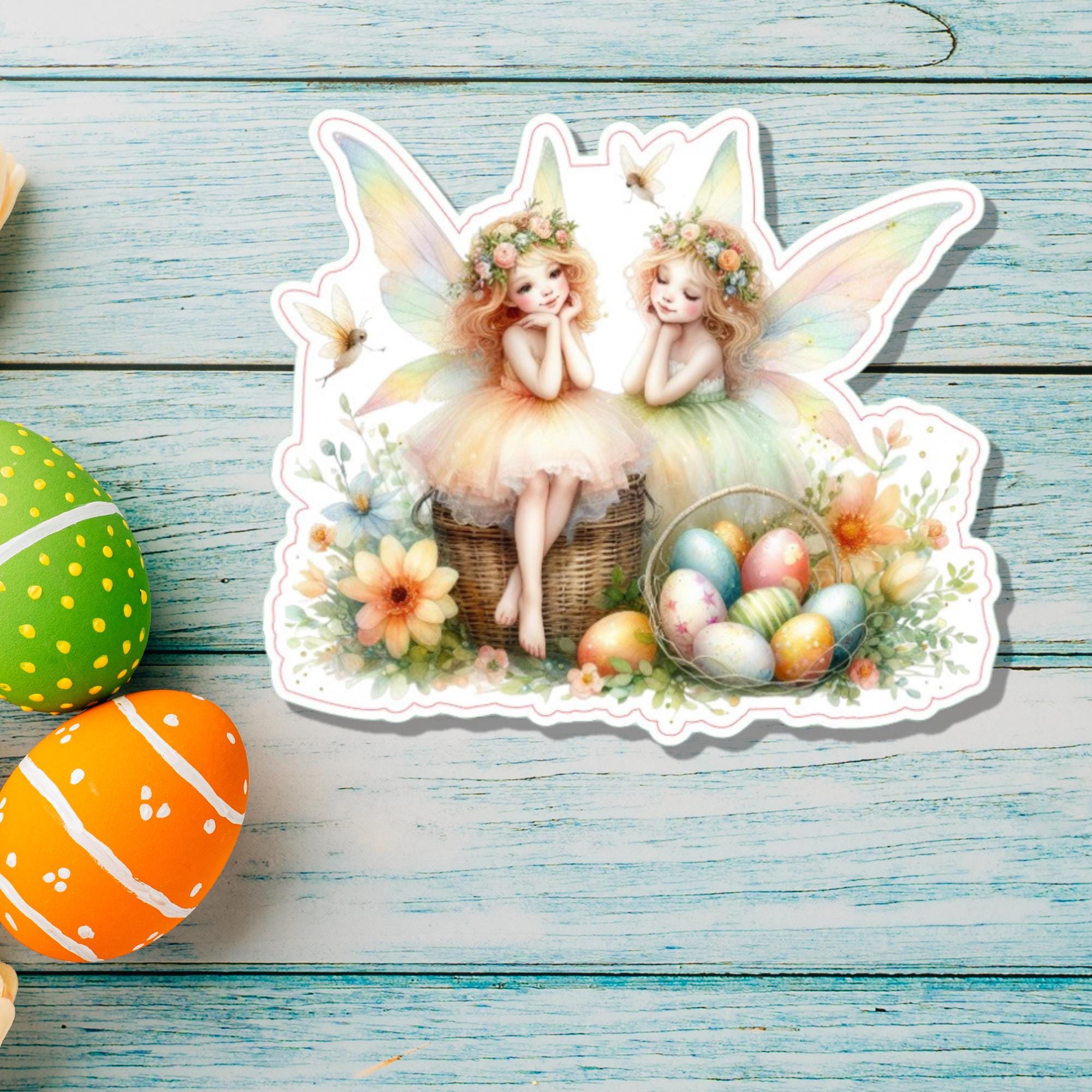 Aufkleber Ostern großer 8 cm Sticker Feen Fantasy Deko Geschenkaufkleber romantisch - zur Auswahl in Weiß oder Transparent  #SEG8