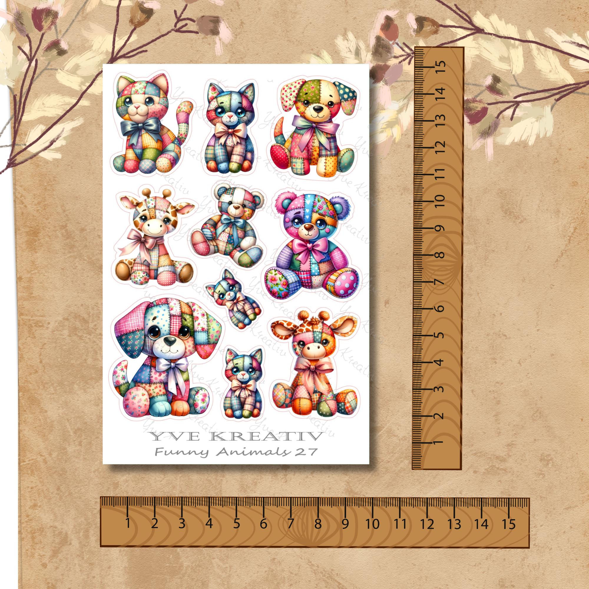 Aufkleber SET Patchwork Tiere I Süße Sticker I Stickerbogen  -  Weiß - Transparent - Matt - Glanz #SBA6