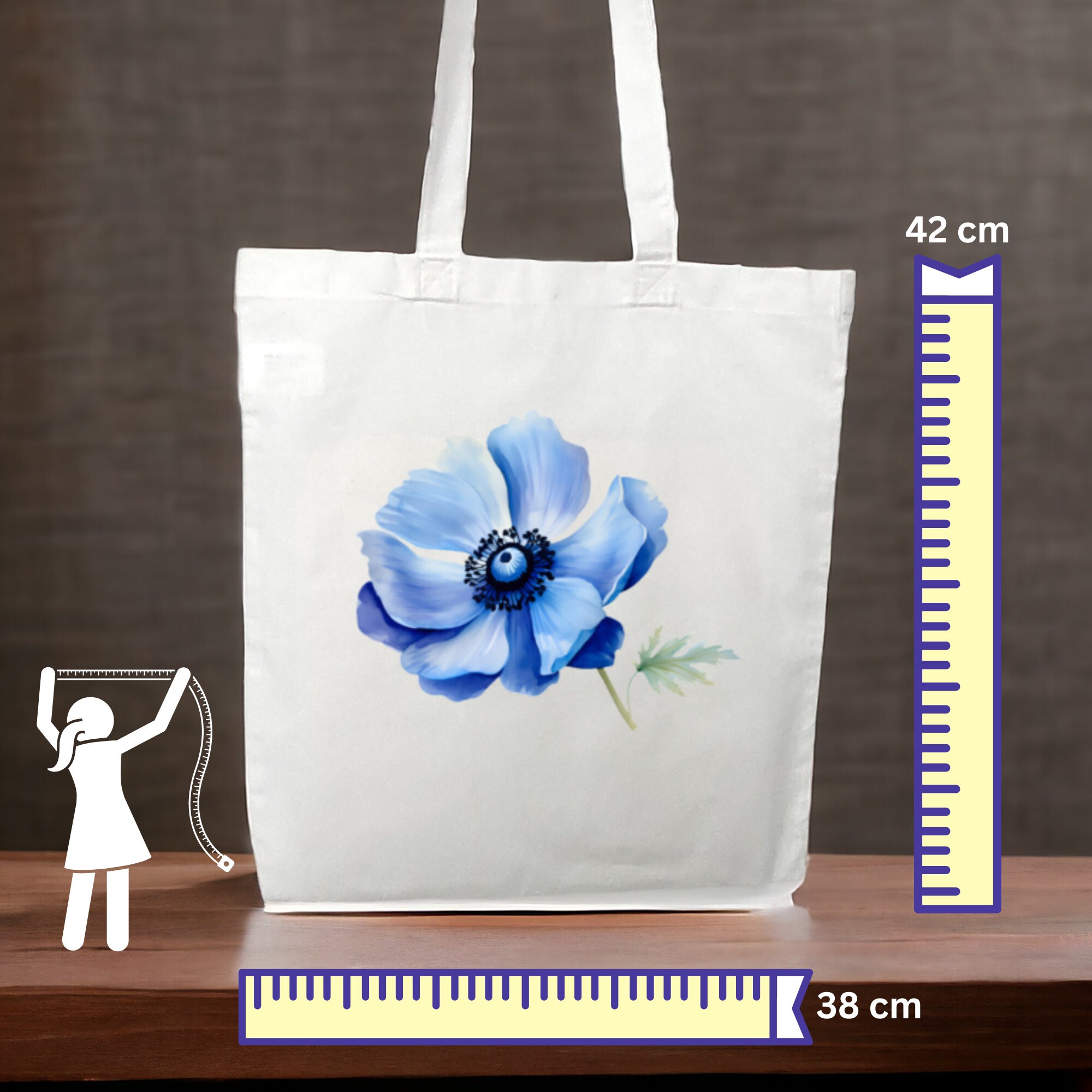 Stofftasche, Stoffbeutel, Einkaufstasche, Tasche, Geschenk zum Muttertag, Geburtstag, in Weiß oder Beige, "Anemone, Blüte, Blau"