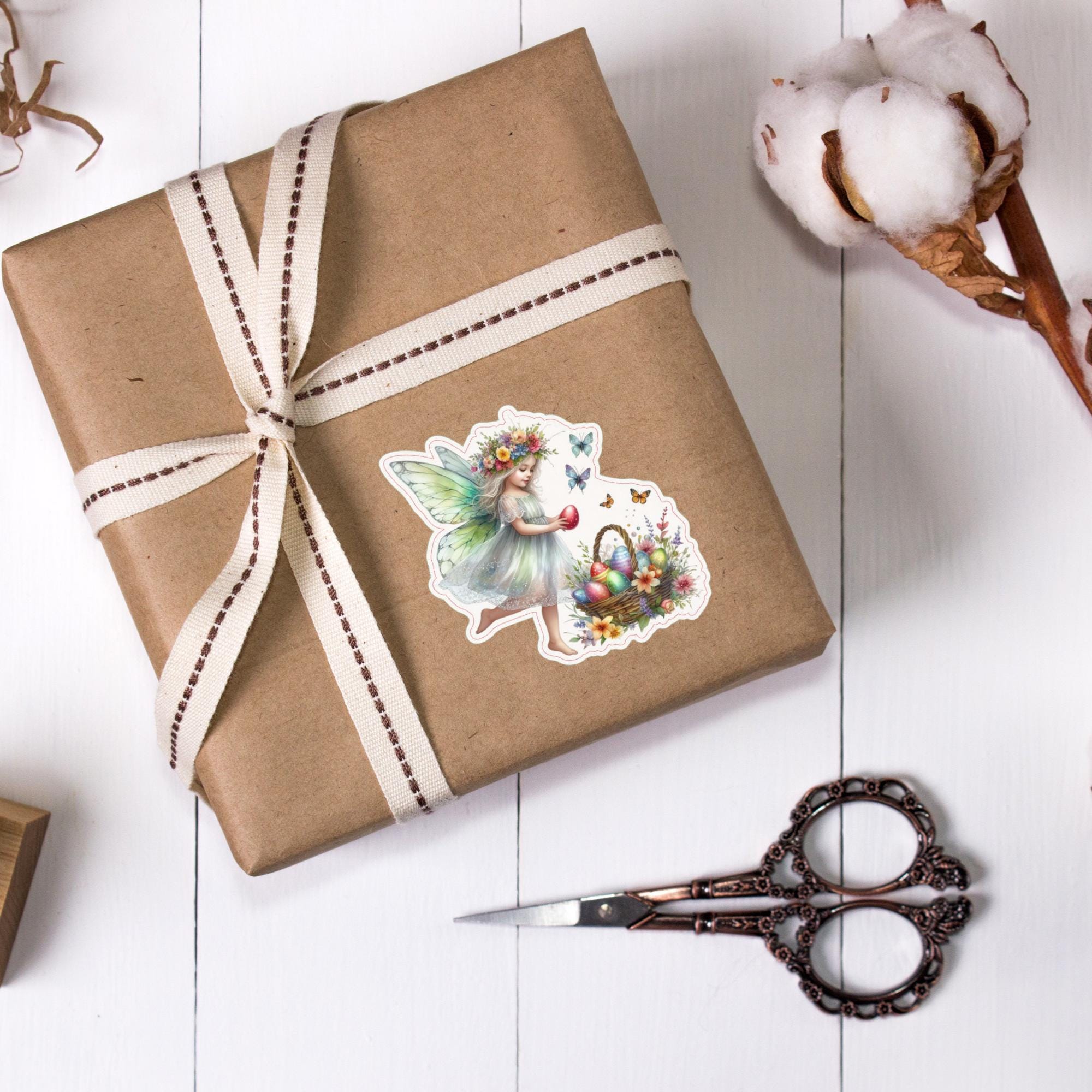 Aufkleber Ostern großer 8 cm Sticker Feen Fantasy Deko Geschenkaufkleber romantisch - zur Auswahl in Weiß oder Transparent  #SEG8