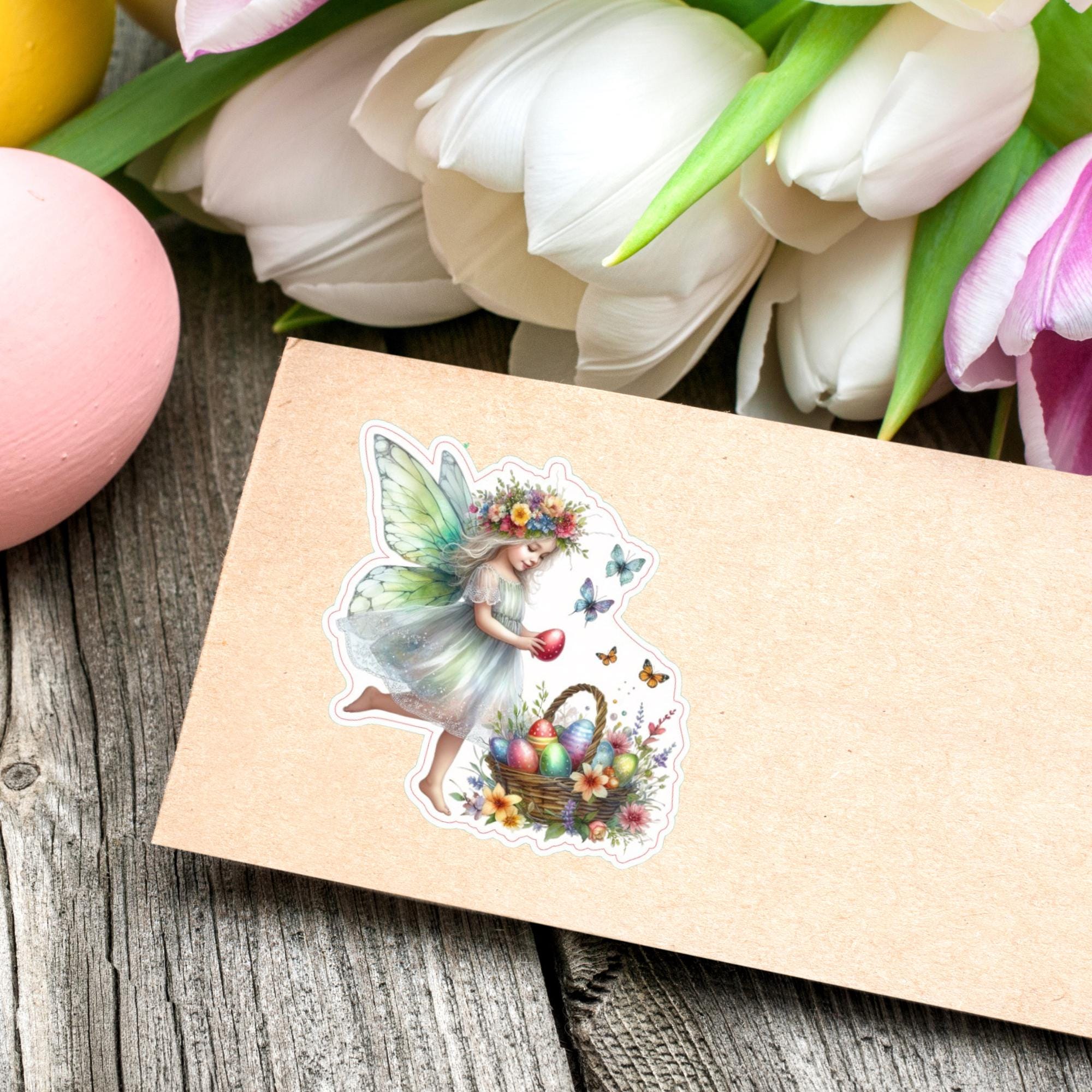 Aufkleber Ostern großer 8 cm Sticker Feen Fantasy Deko Geschenkaufkleber romantisch - zur Auswahl in Weiß oder Transparent  #SEG8