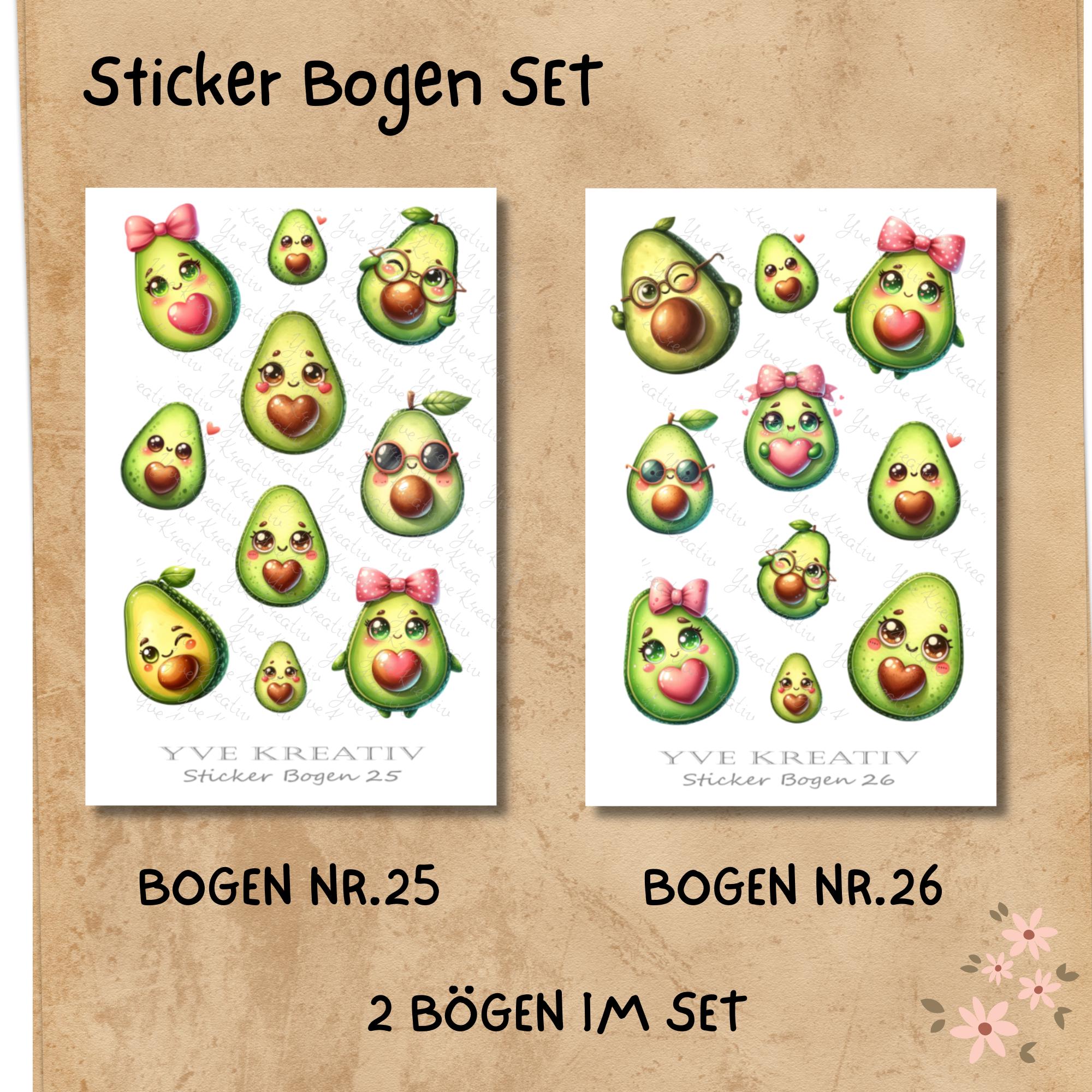 2 Stickerbogen SET lustige Avocado Aufkleber witzige Sticker | Sticker Set zur Auswahl in Weiß - Transparent - Matt - Glanz #SBA6 2 Stickerbogen SET lustige Avocado Aufkleber witzige Sticker | Sticker Set zur Auswahl in Weiß - Transparent - Matt - Glanz #SBA6