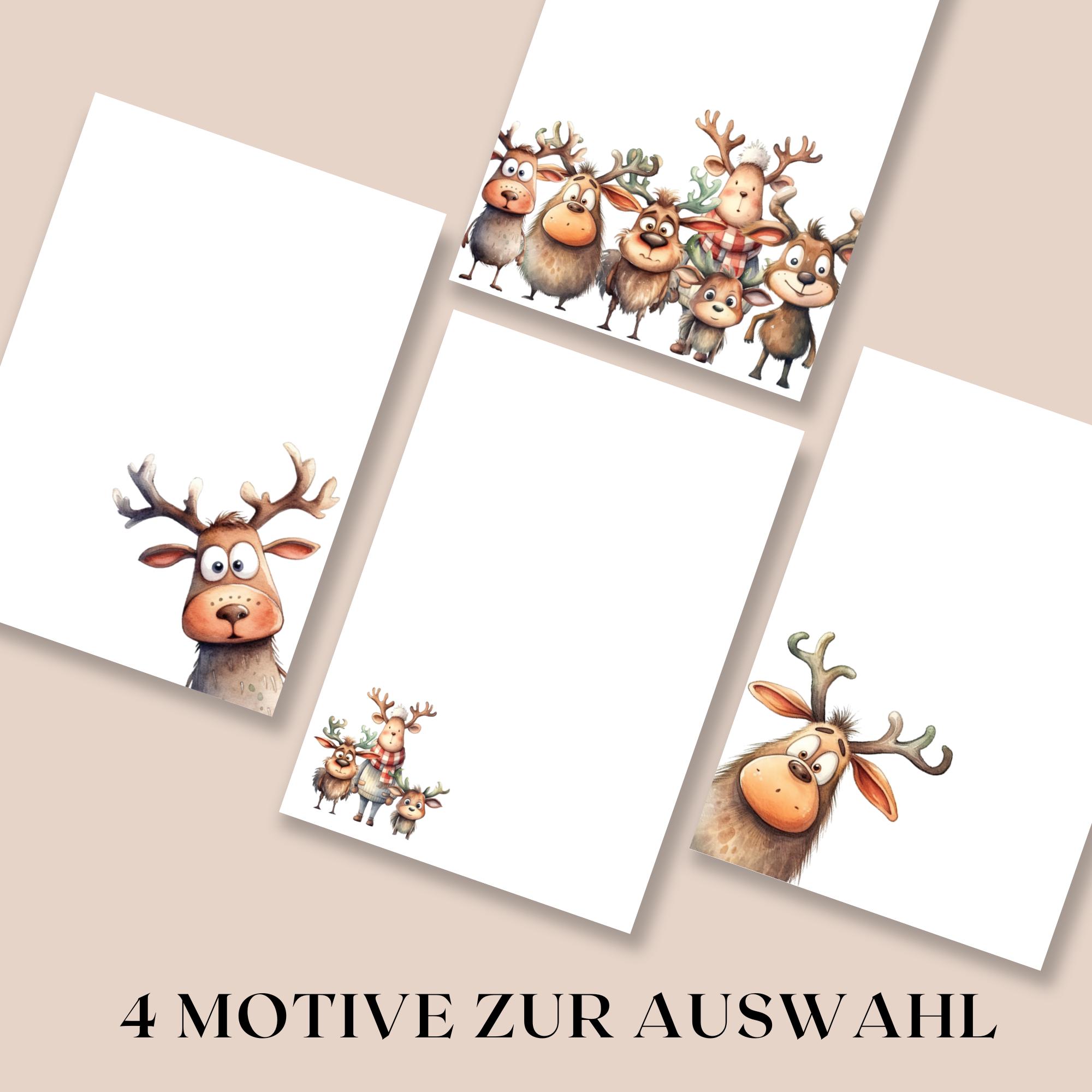 Notizblock 50 Zettel, 4 Rentier Motive zur Auswahl, A6 Block Schreibblock Zettelblock Abreisblock mit Leimbindung #A6K50 Notizblock 50 Zettel, 4 Rentier Motive zur Auswahl, A6 Block Schreibblock Zettelblock Abreisblock mit Leimbindung #A6K50