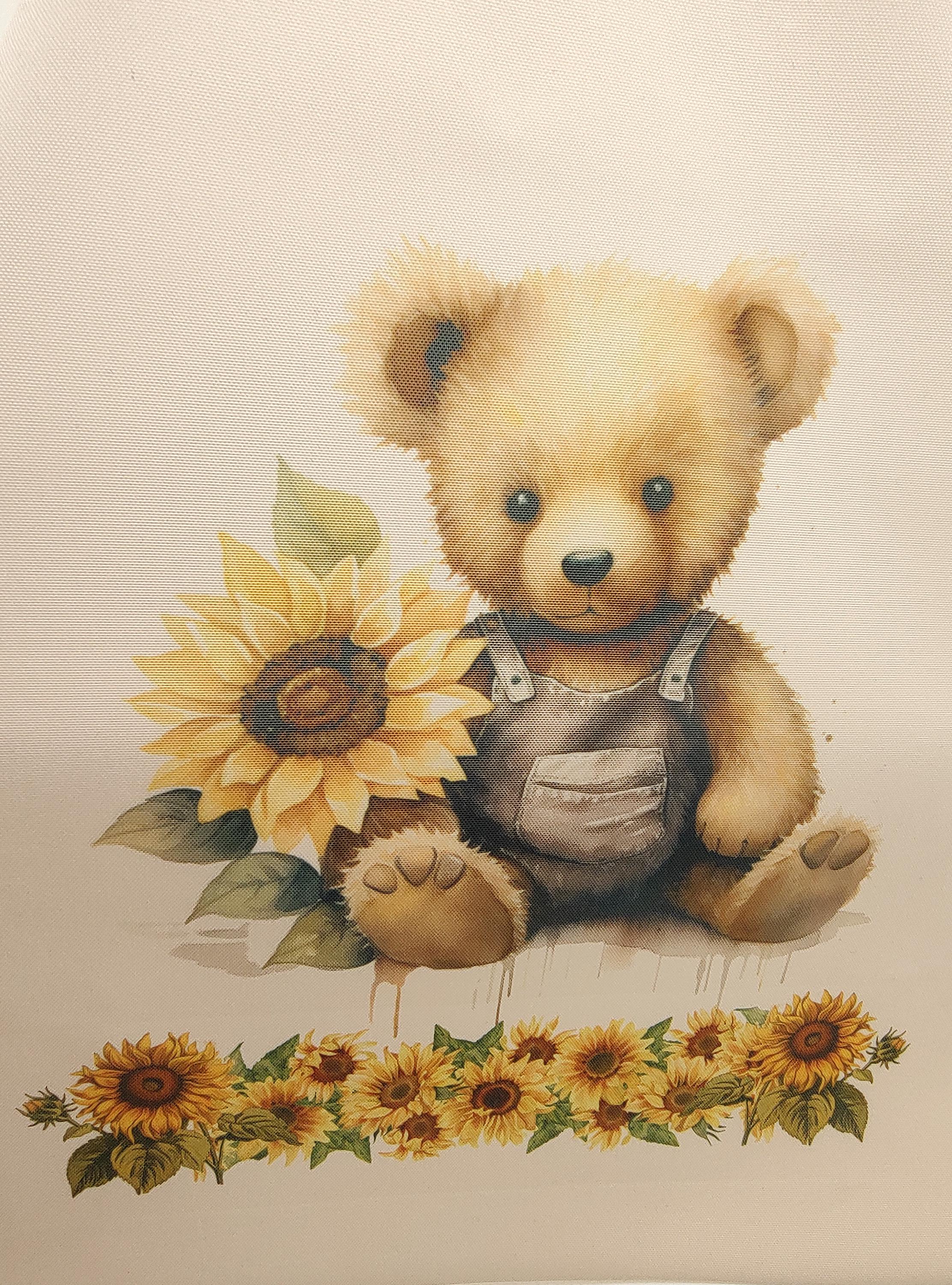 Stofftasche, Stoffbeutel, "Teddy, Bär, Sonnenblume", Einkaufstasche, Tasche, Geschenk zum Geburtstag in Beige  #STSUB