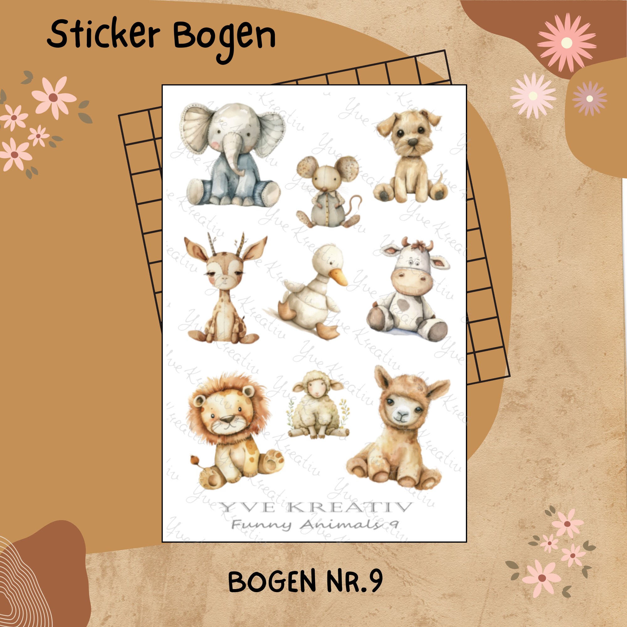 Sticker Bogen " Funny Baby Animals " | 9 Aufkleber Sticker Set Stickerbogen  -  Weiß - Transparent - Matt - Glanz