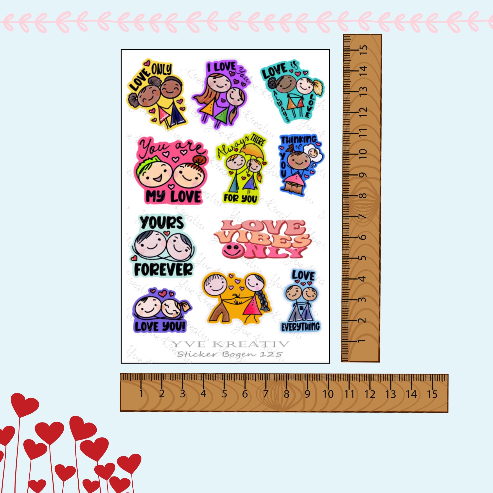 Aufkleber Bogen, Sticker, Love Valentinstag Freundschaft, Stickerbogen zur Auswahl in Weiß - Transparent - Matt - Glanz  #SBA6