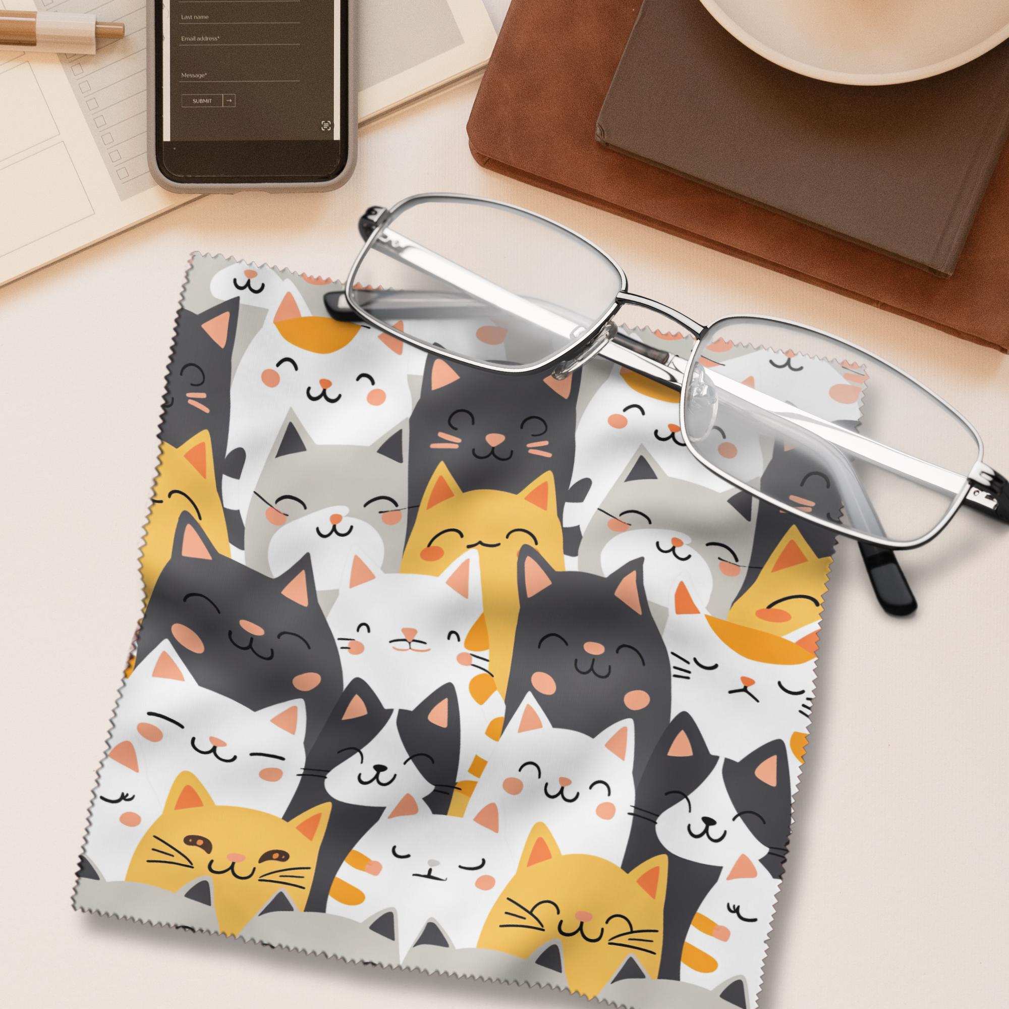 Brillenputztuch Katzen Geschenk Freundin Mitbringsel Katzenmama bedrucktes Mikrofasertuch für Sonnenbrille Brillentuch für Displays #TI153