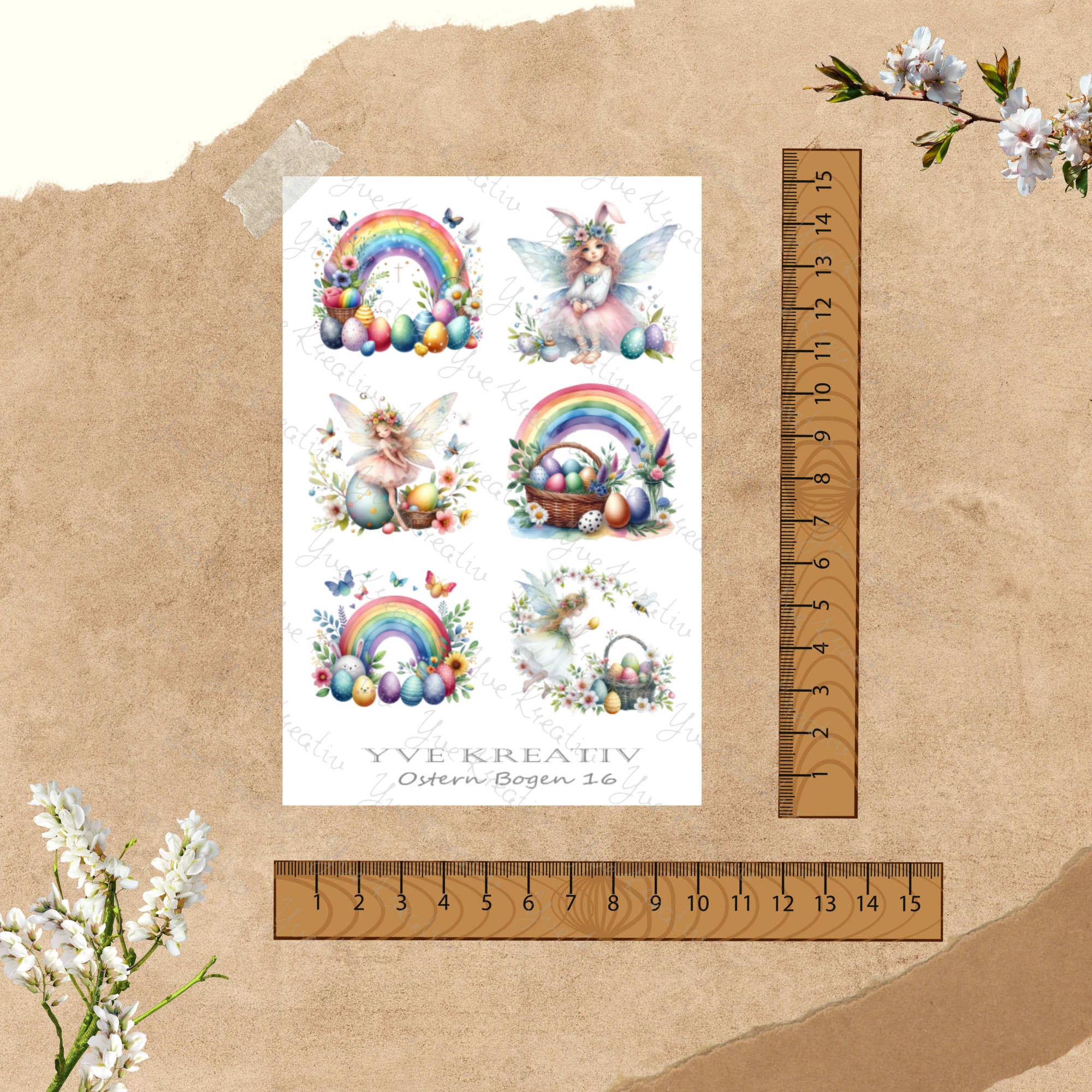 Sticker Bogen - Ostern Regenbogen Fehen | Sticker Set - Journal Sticker - Aufkleber 4 Bögen zur Auswahl in Weiß oder Transparent